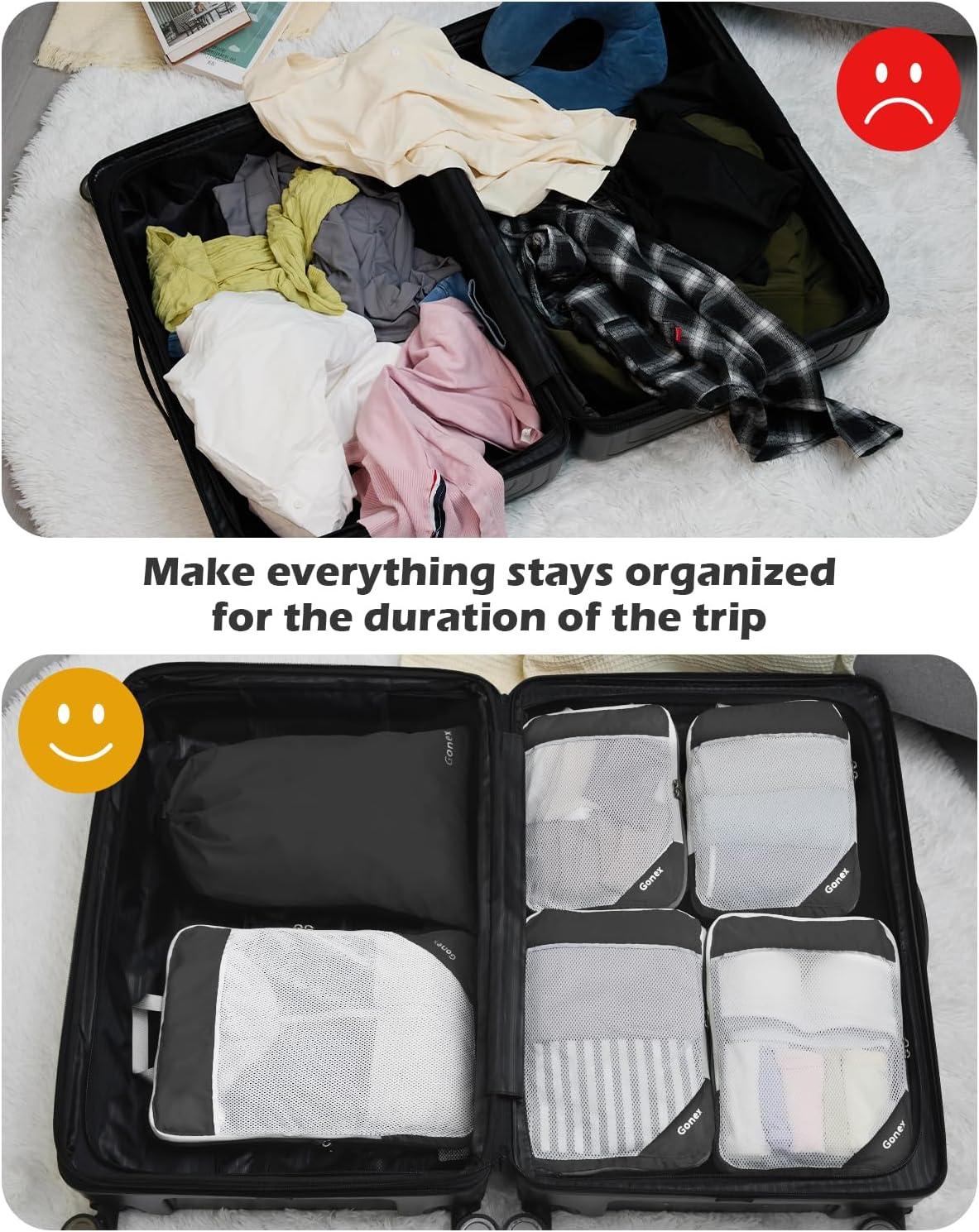 image:imageCompression Packing Cubes Gonex Extensible Storage Mesh Bags OrganizersA 6 PCS New Size Higher Black