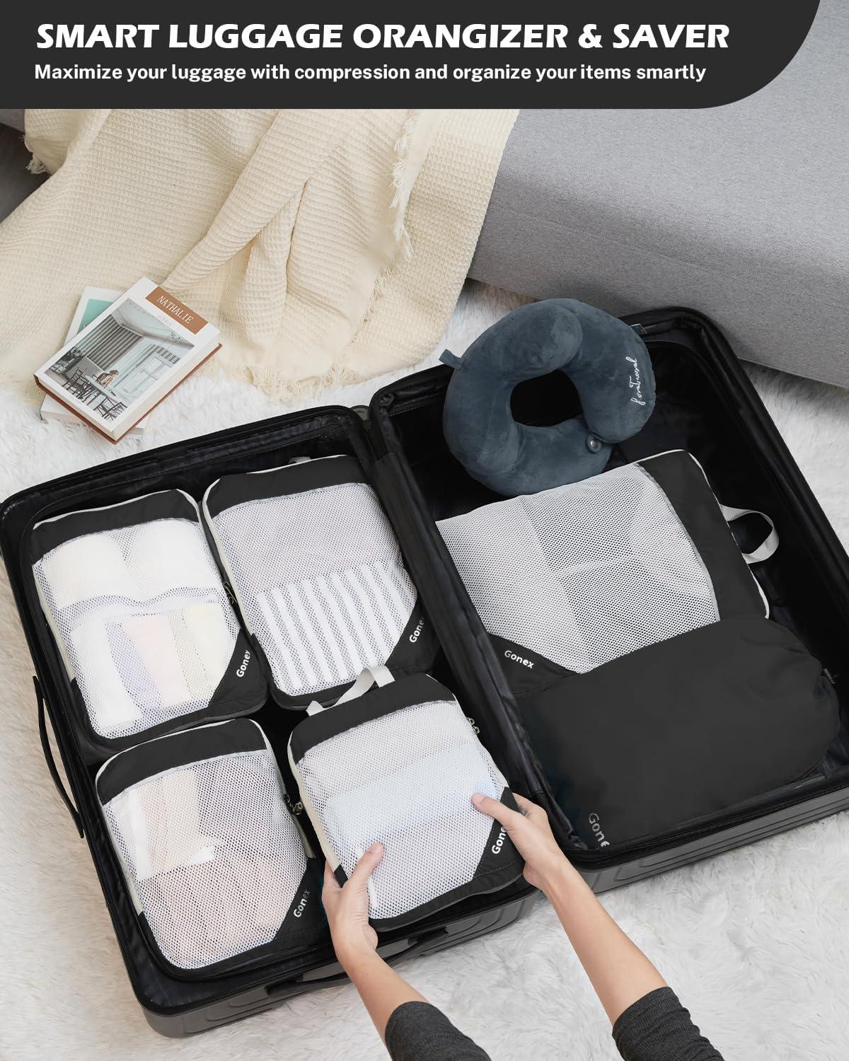 image:imageCompression Packing Cubes Gonex Extensible Storage Mesh Bags OrganizersA 6 PCS New Size Higher Black