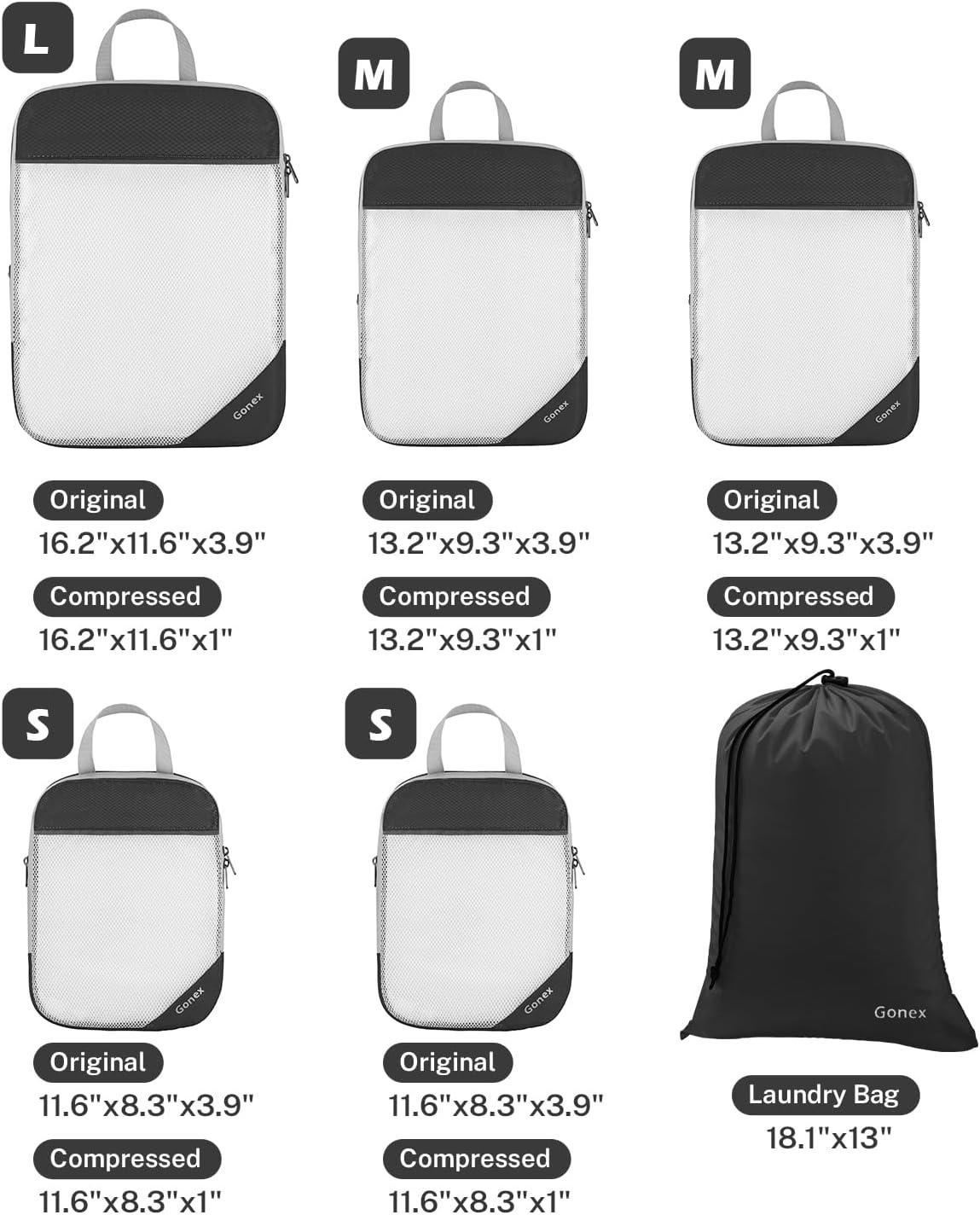 image:imageCompression Packing Cubes Gonex Extensible Storage Mesh Bags OrganizersA 6 PCS New Size Higher Black