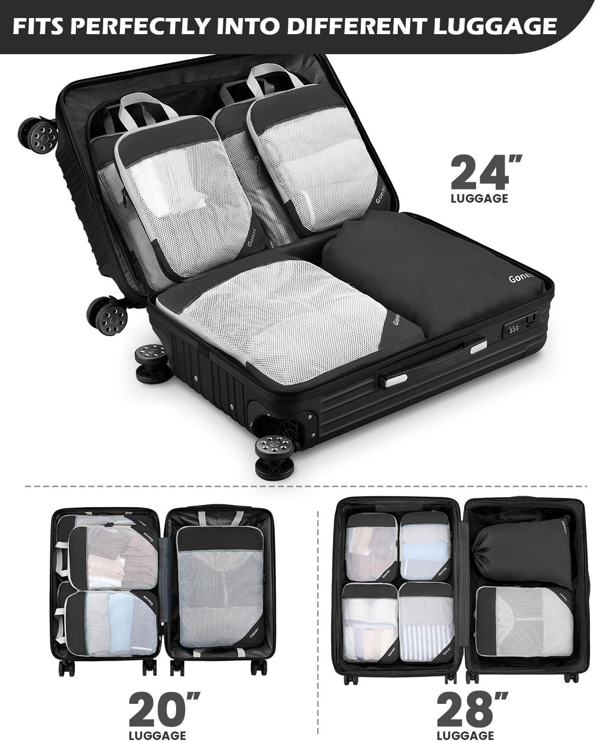 image:imageCompression Packing Cubes Gonex Extensible Storage Mesh Bags OrganizersA 6 PCS New Size Higher Black