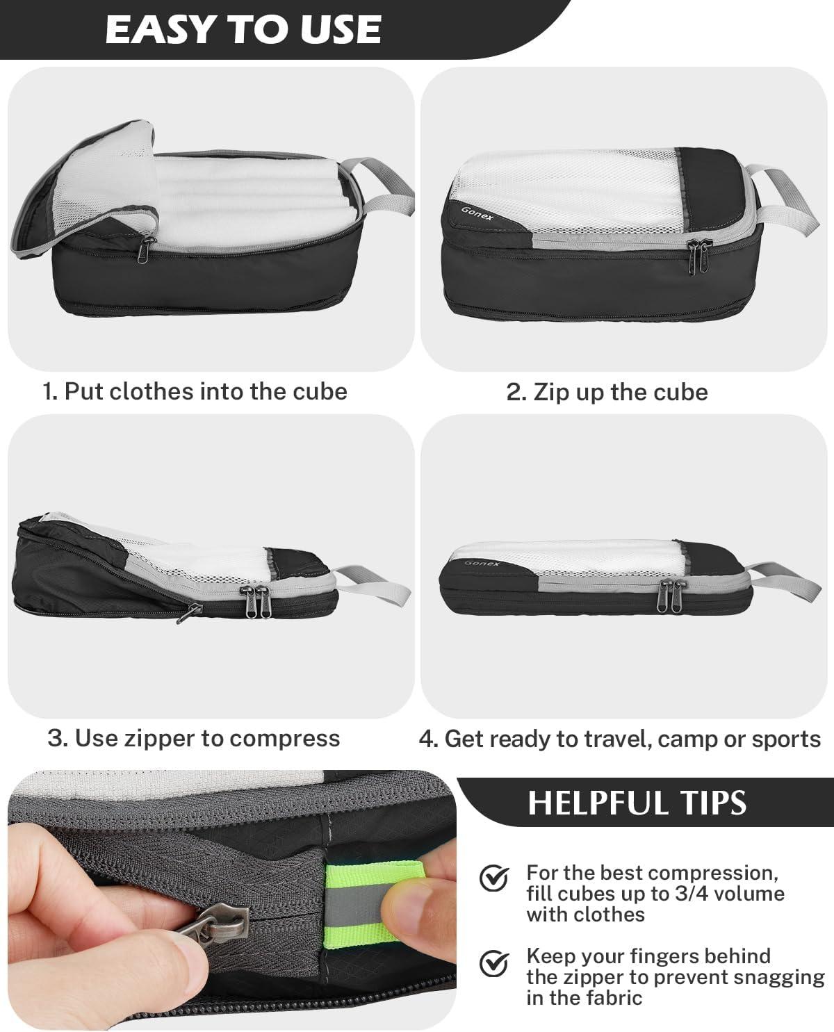image:imageCompression Packing Cubes Gonex Extensible Storage Mesh Bags OrganizersA 6 PCS New Size Higher Black