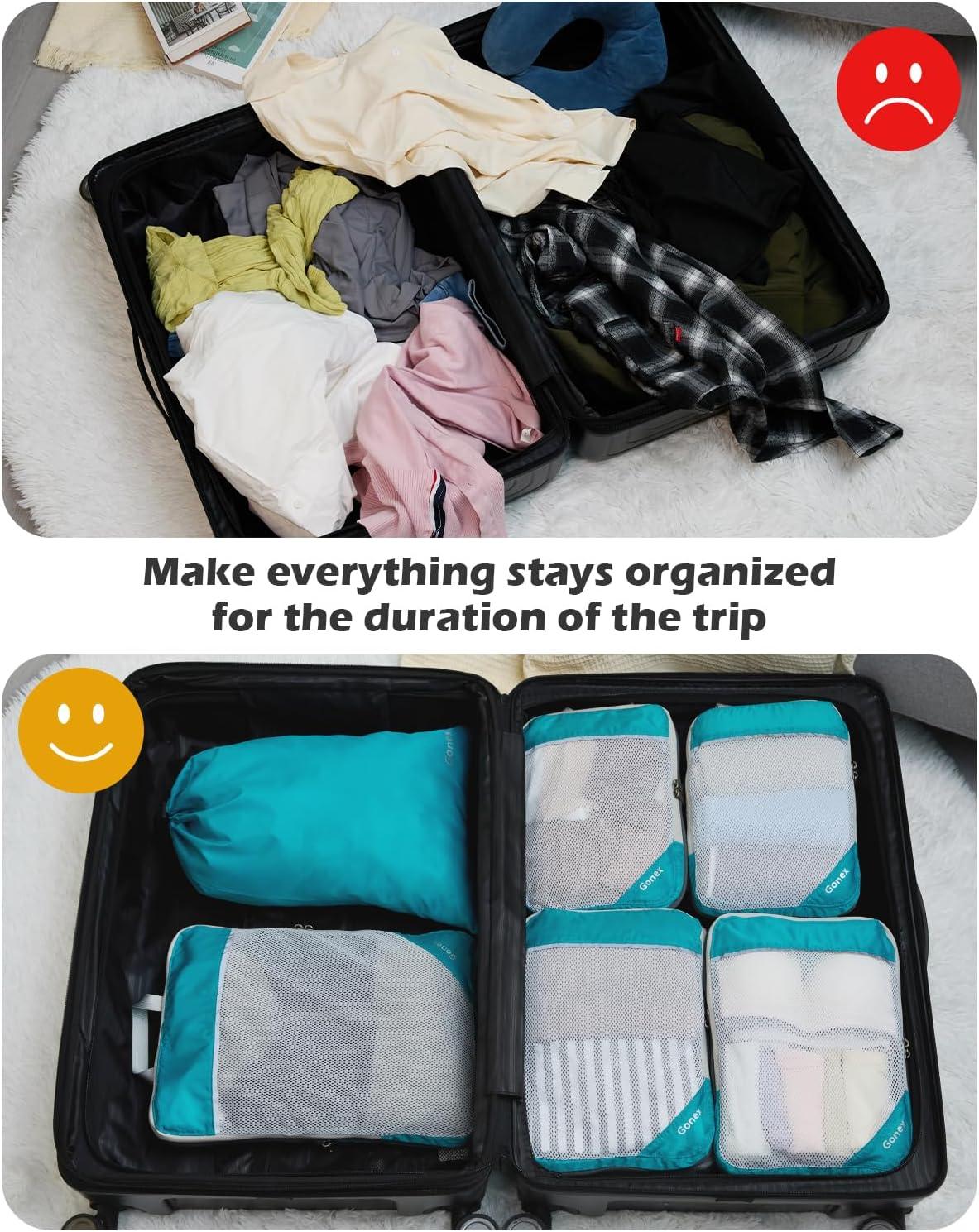 image:imageCompression Packing Cubes Gonex Extensible Storage Mesh Bags OrganizersA 6 PCS New Size Higher Blue
