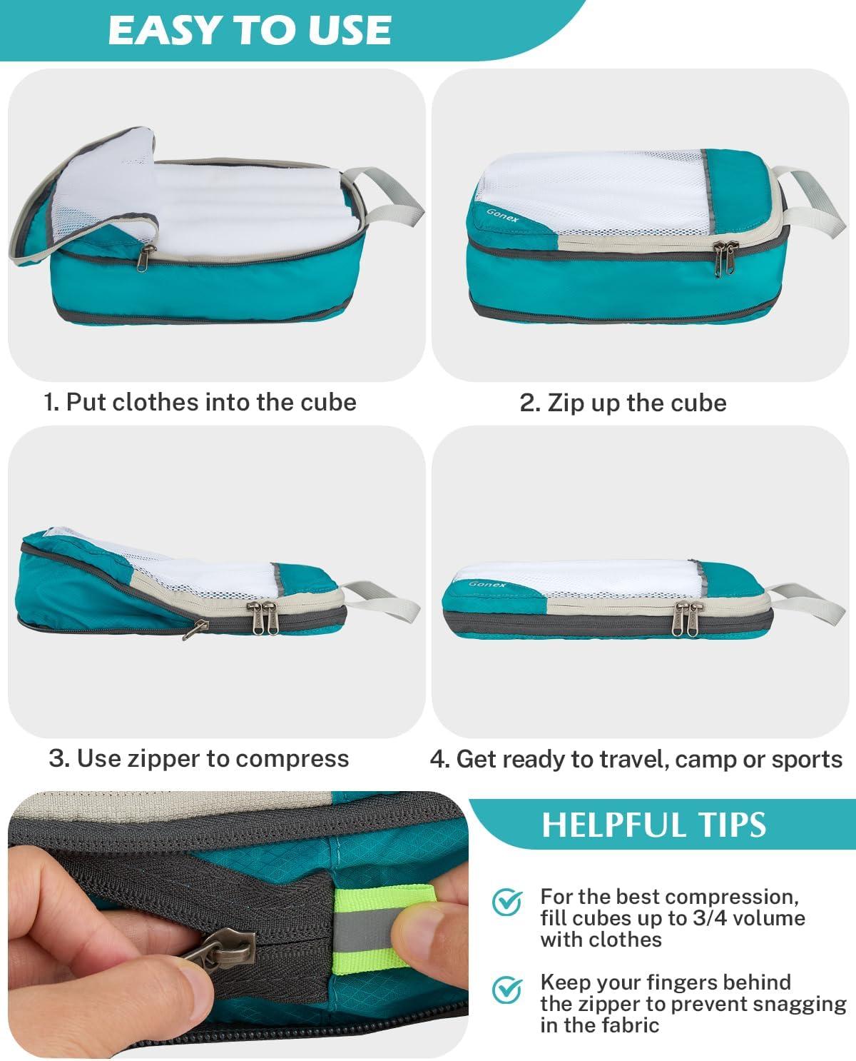 image:imageCompression Packing Cubes Gonex Extensible Storage Mesh Bags OrganizersA 6 PCS New Size Higher Blue
