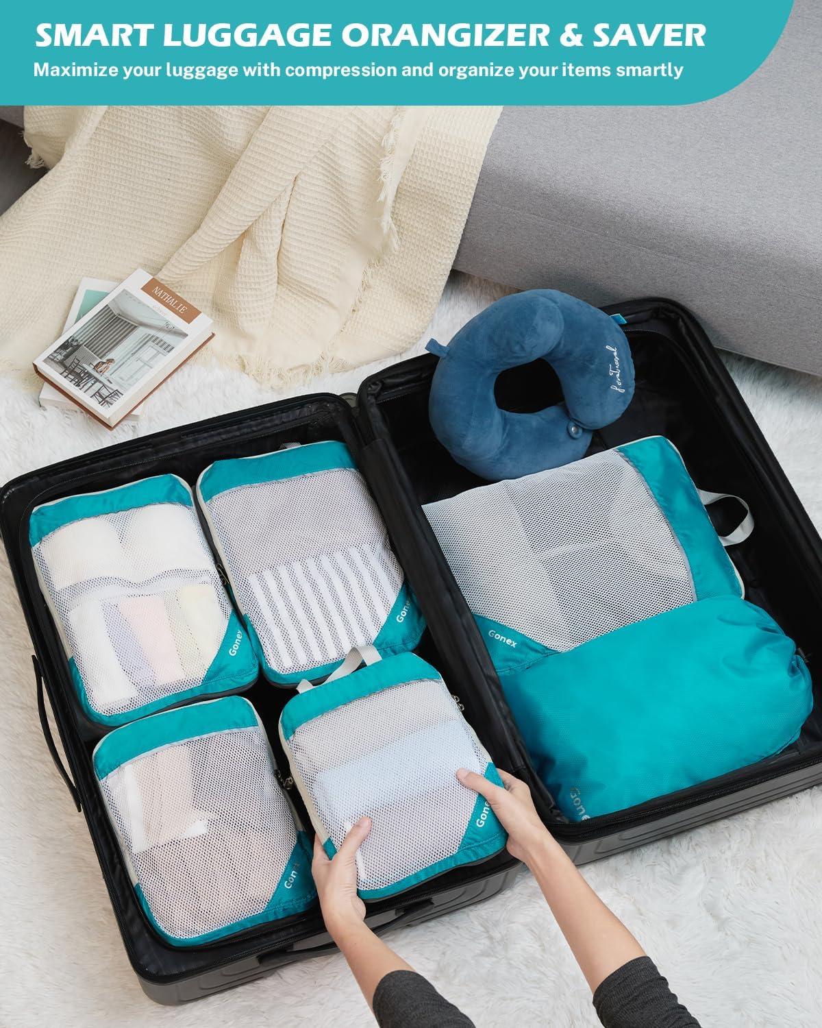 image:imageCompression Packing Cubes Gonex Extensible Storage Mesh Bags OrganizersA 6 PCS New Size Higher Blue