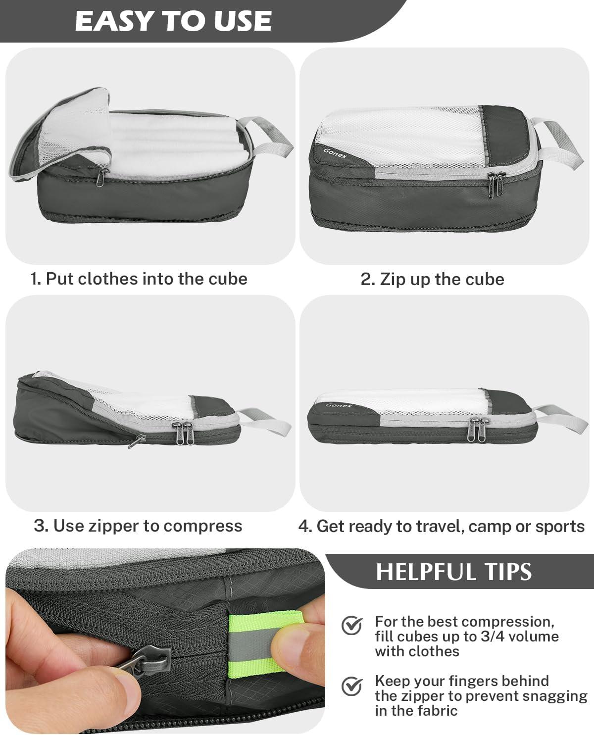 image:imageCompression Packing Cubes Gonex Extensible Storage Mesh Bags OrganizersA 6 PCS New Size Higher Gray