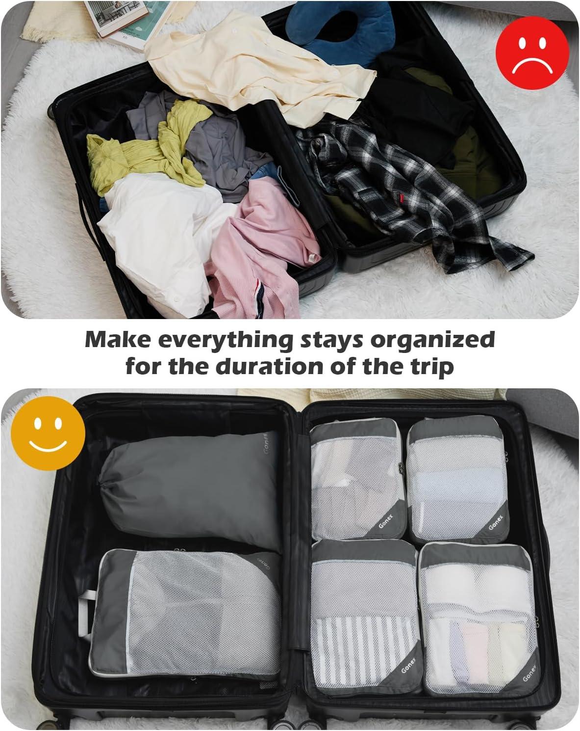 image:imageCompression Packing Cubes Gonex Extensible Storage Mesh Bags OrganizersA 6 PCS New Size Higher Gray