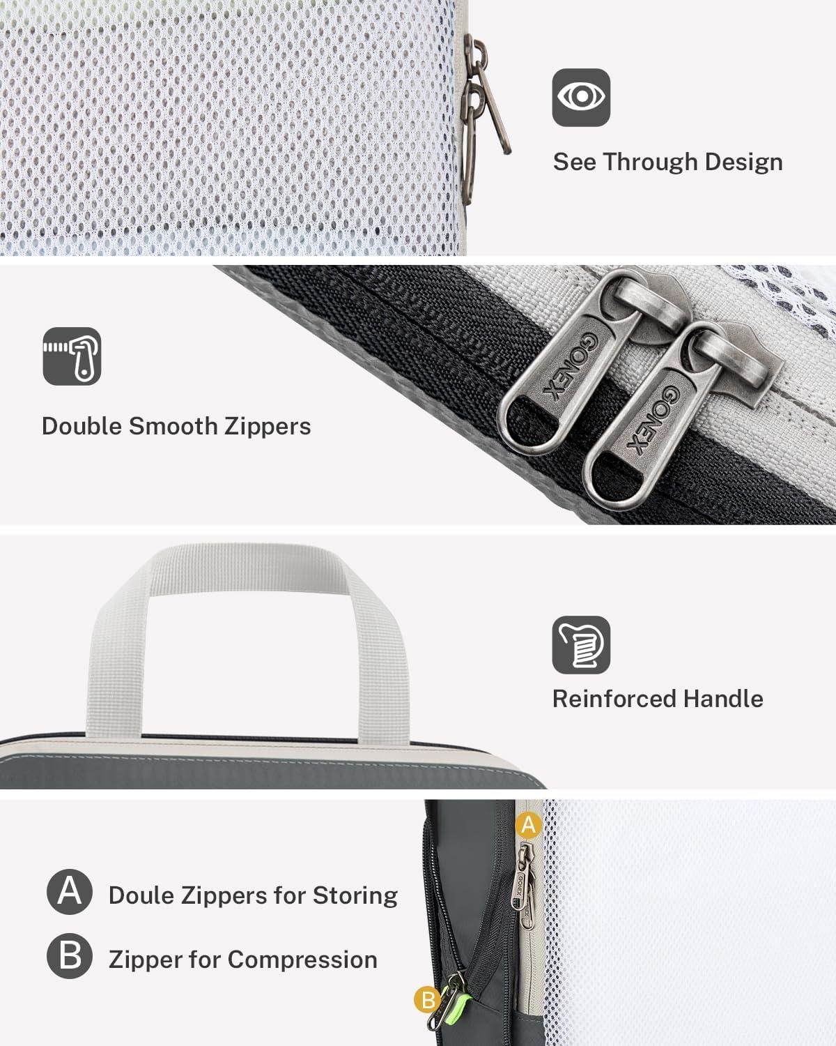 image:imageCompression Packing Cubes Gonex Extensible Storage Mesh Bags OrganizersA 6 PCS New Size Higher Gray
