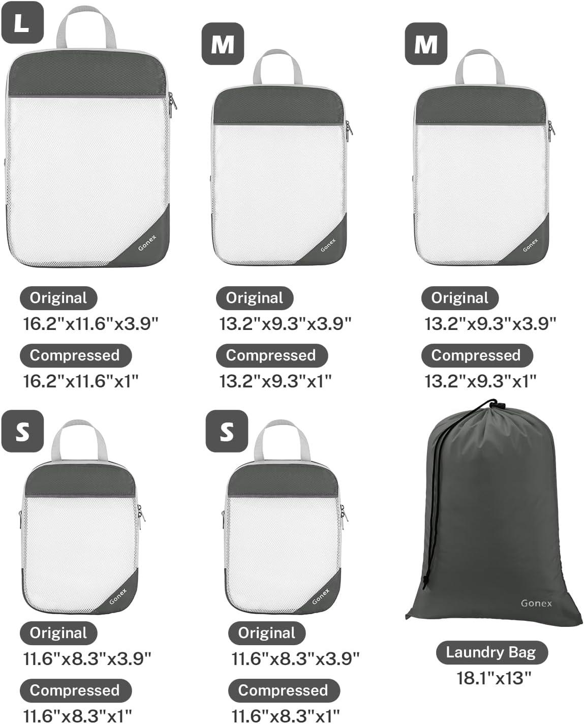image:imageCompression Packing Cubes Gonex Extensible Storage Mesh Bags OrganizersA 6 PCS New Size Higher Gray
