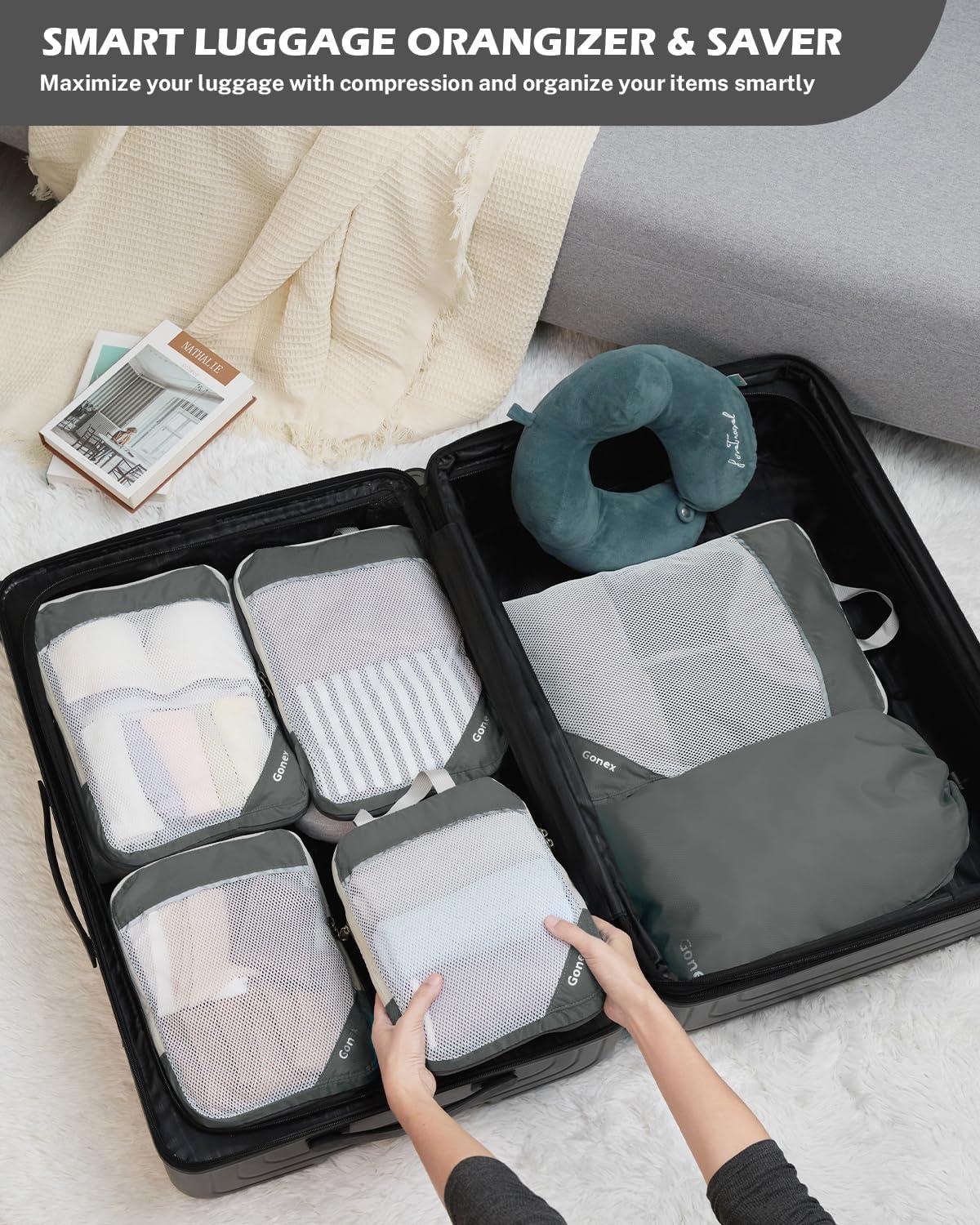 image:imageCompression Packing Cubes Gonex Extensible Storage Mesh Bags OrganizersA 6 PCS New Size Higher Gray