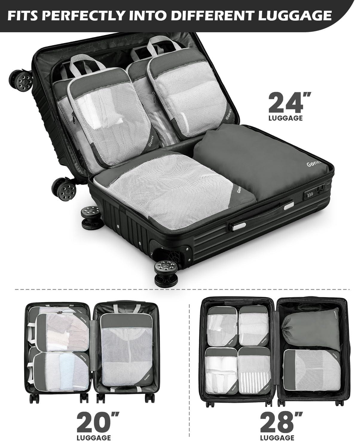 image:imageCompression Packing Cubes Gonex Extensible Storage Mesh Bags OrganizersA 6 PCS New Size Higher Gray