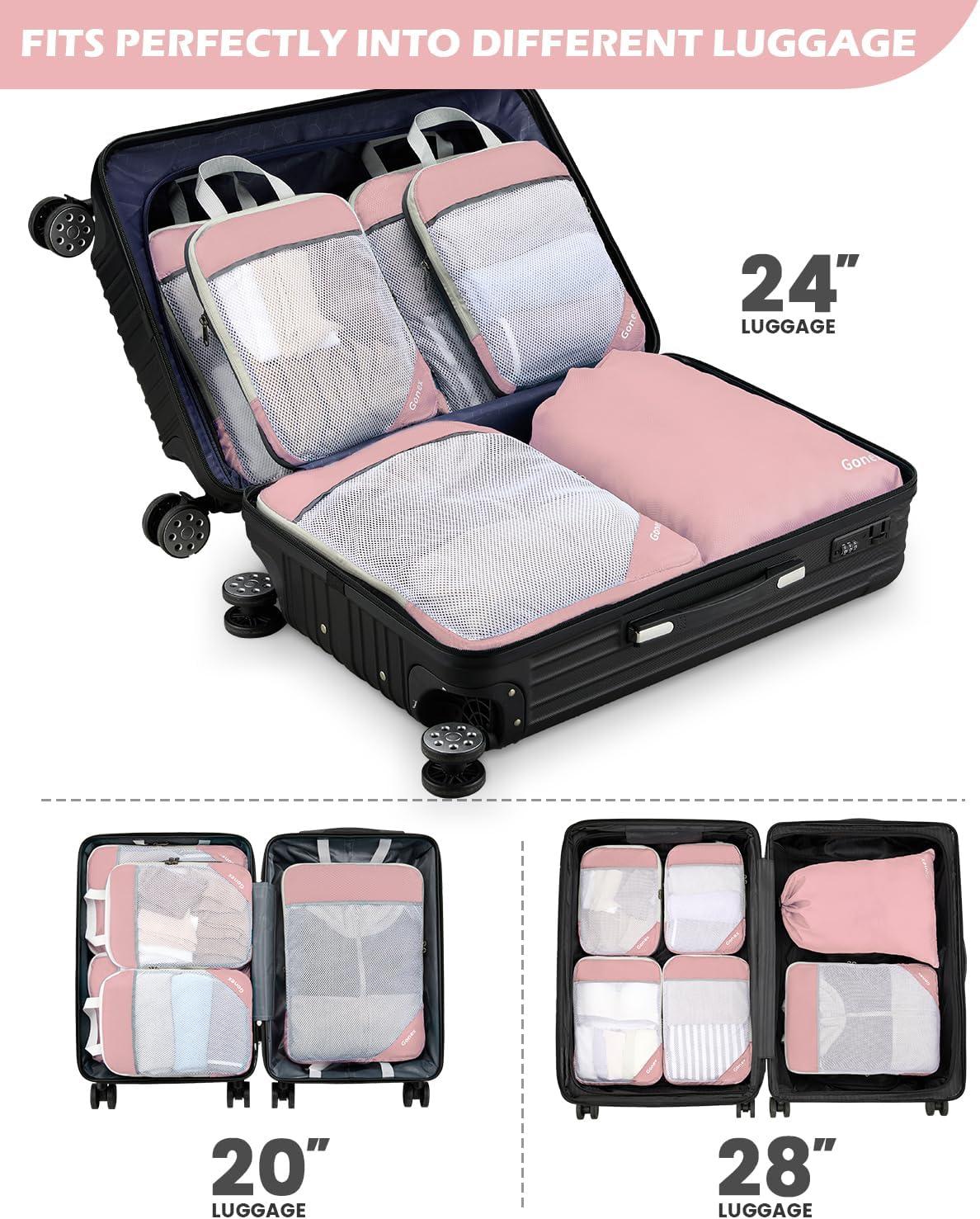 image:imageCompression Packing Cubes Gonex Extensible Storage Mesh Bags OrganizersA 6 PCS New Size Higher Pink
