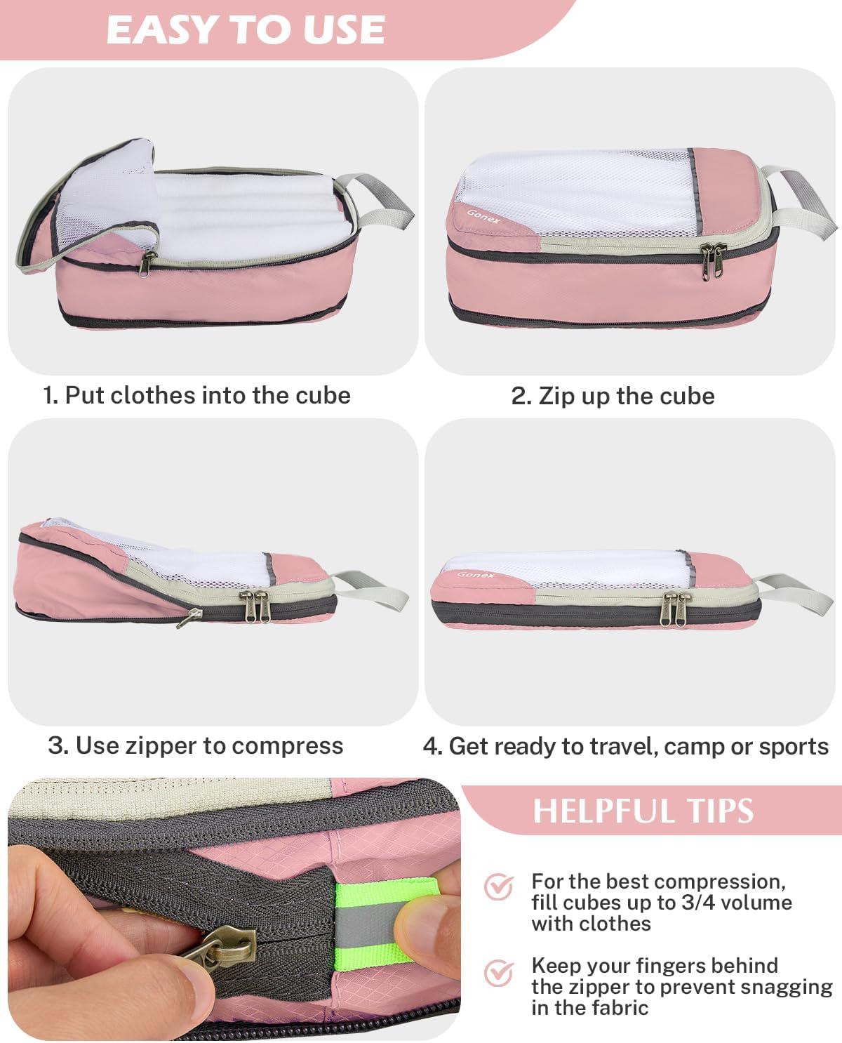 image:imageCompression Packing Cubes Gonex Extensible Storage Mesh Bags OrganizersA 6 PCS New Size Higher Pink