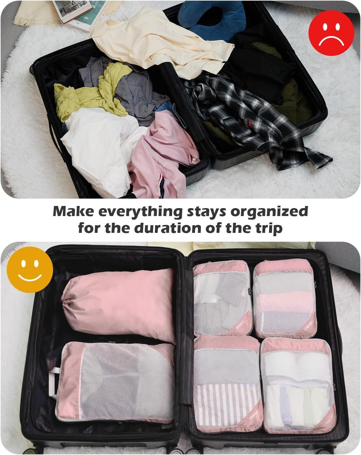 image:imageCompression Packing Cubes Gonex Extensible Storage Mesh Bags OrganizersA 6 PCS New Size Higher Pink