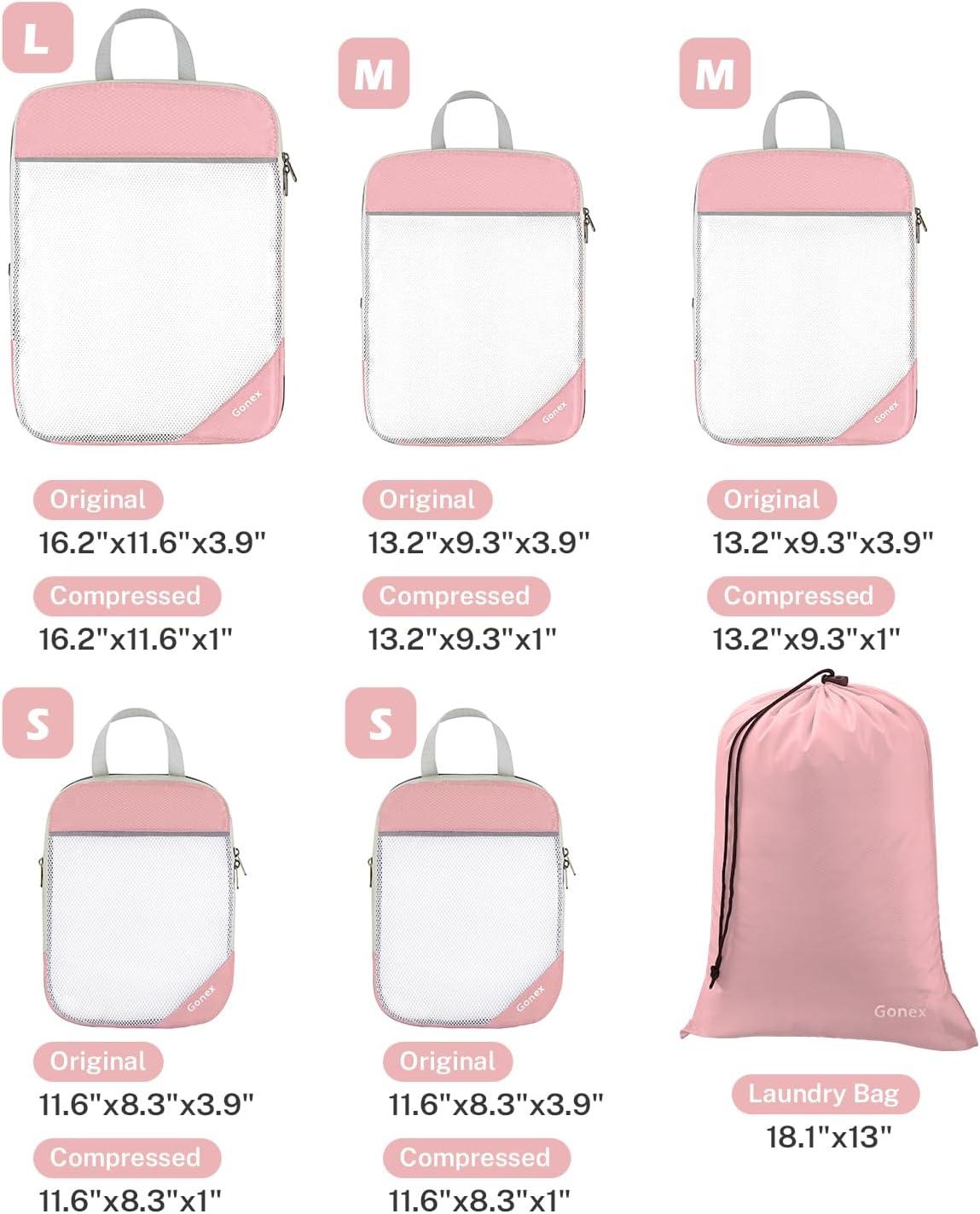 image:imageCompression Packing Cubes Gonex Extensible Storage Mesh Bags OrganizersA 6 PCS New Size Higher Pink