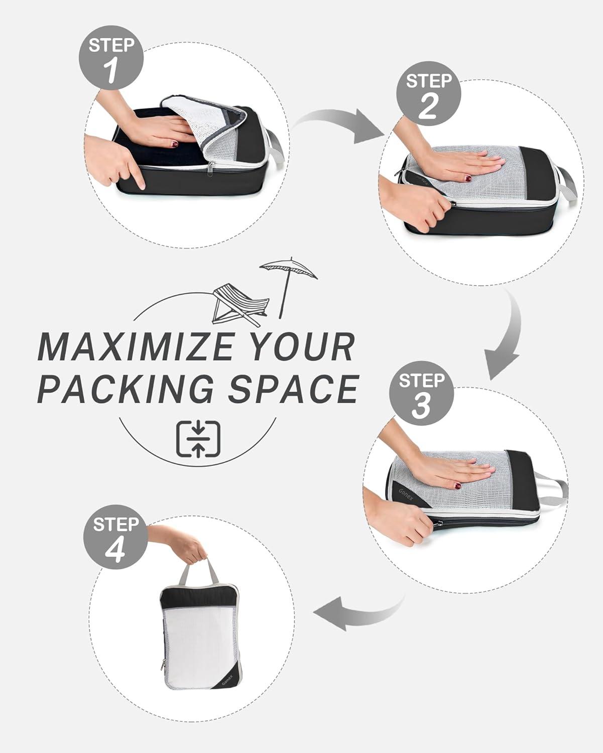 image:imageCompression Packing Cubes Gonex Extensible Storage Mesh Bags OrganizersB 6 PCS Black