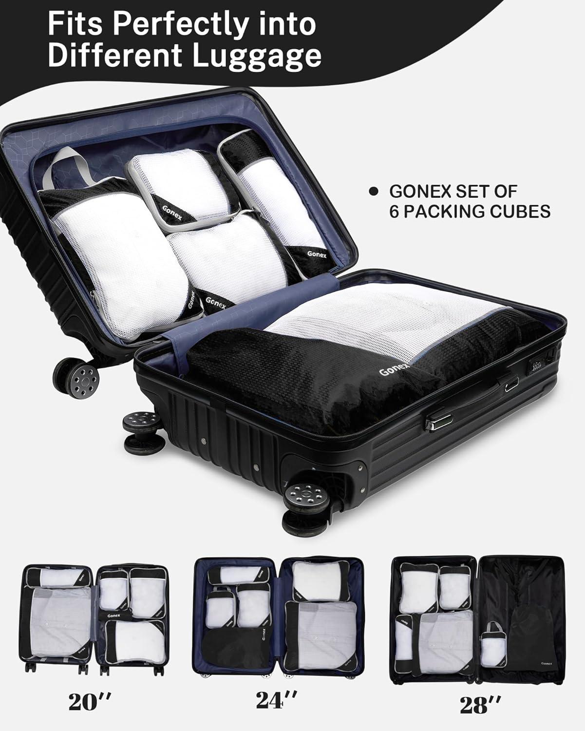 image:imageCompression Packing Cubes Gonex Extensible Storage Mesh Bags OrganizersB 6 PCS Black