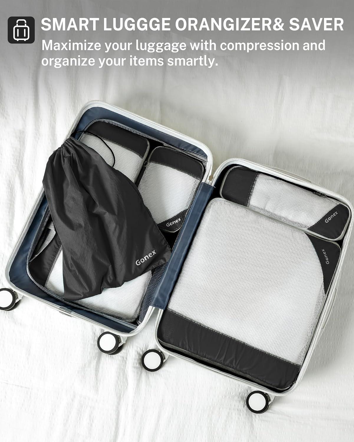 image:imageCompression Packing Cubes Gonex Extensible Storage Mesh Bags OrganizersB 6 PCS Black