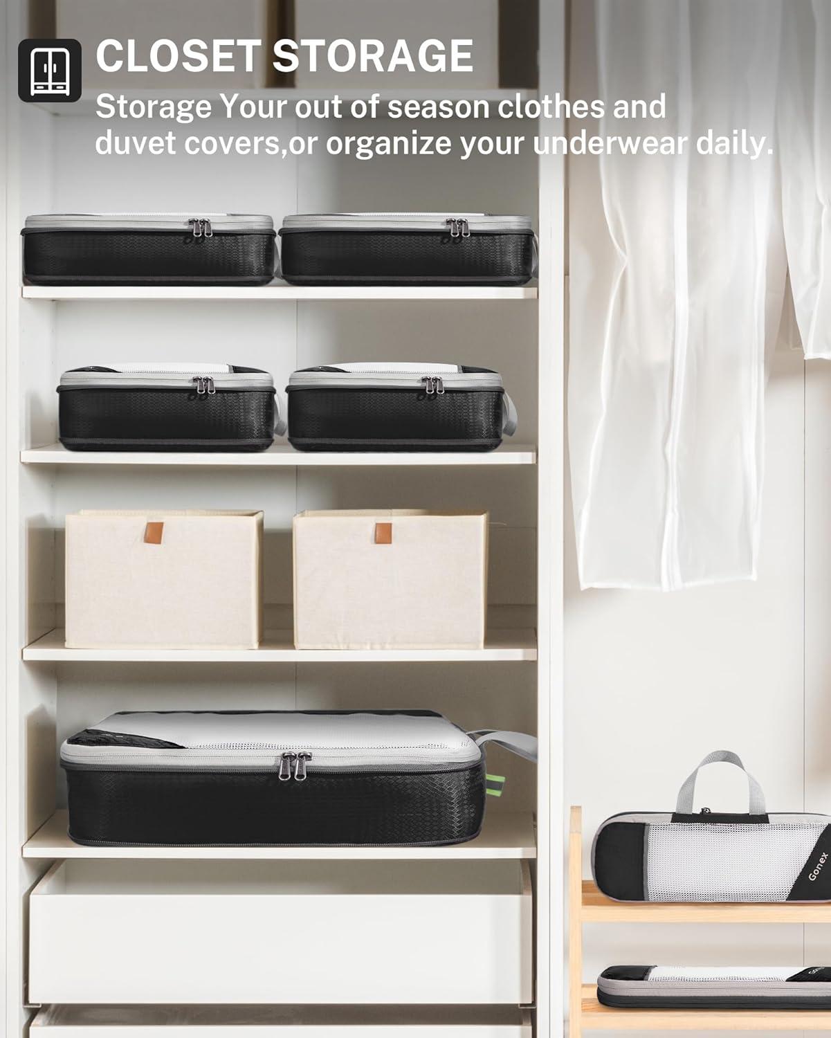 image:imageCompression Packing Cubes Gonex Extensible Storage Mesh Bags OrganizersB 6 PCS Black