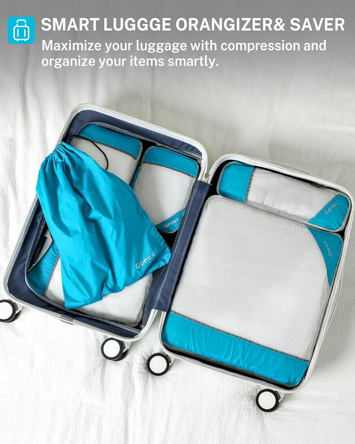 image:imageCompression Packing Cubes Gonex Extensible Storage Mesh Bags OrganizersB 6 PCS Blue