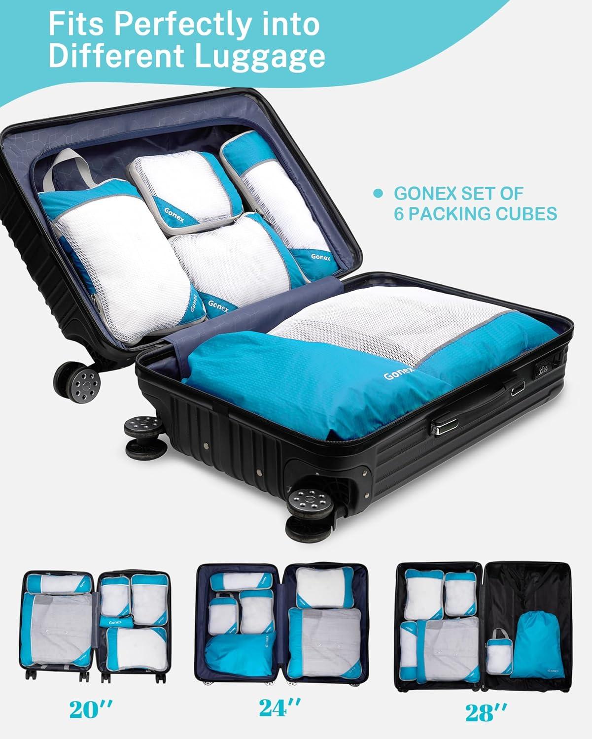 image:imageCompression Packing Cubes Gonex Extensible Storage Mesh Bags OrganizersB 6 PCS Blue