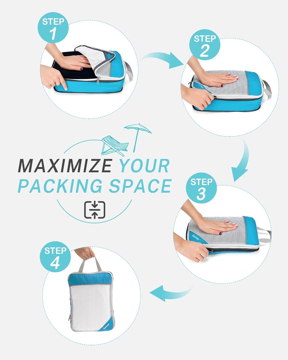 image:imageCompression Packing Cubes Gonex Extensible Storage Mesh Bags OrganizersB 6 PCS Blue