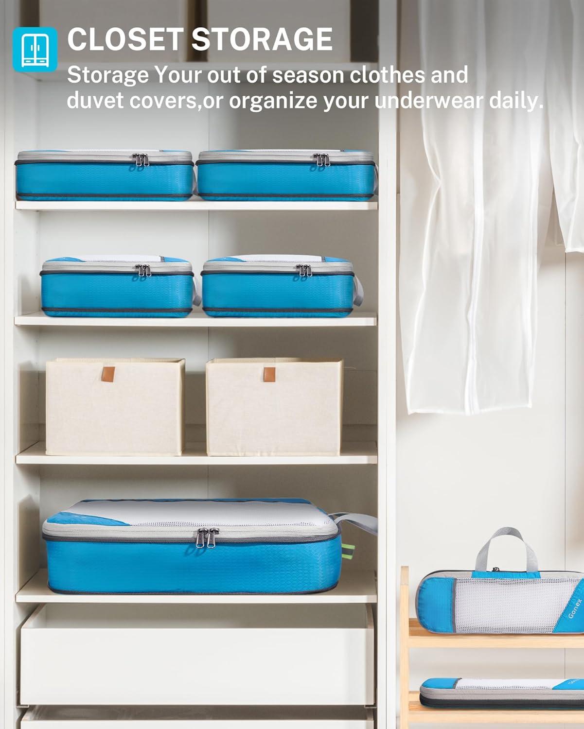 image:imageCompression Packing Cubes Gonex Extensible Storage Mesh Bags OrganizersB 6 PCS Blue