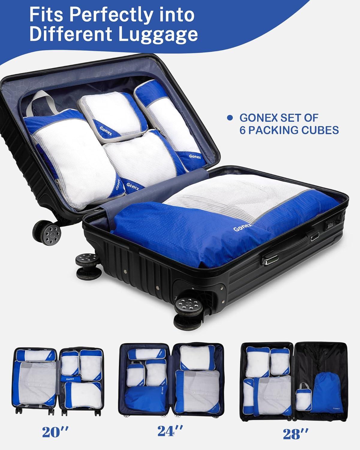 image:imageCompression Packing Cubes Gonex Extensible Storage Mesh Bags OrganizersB 6 PCS Deep blue
