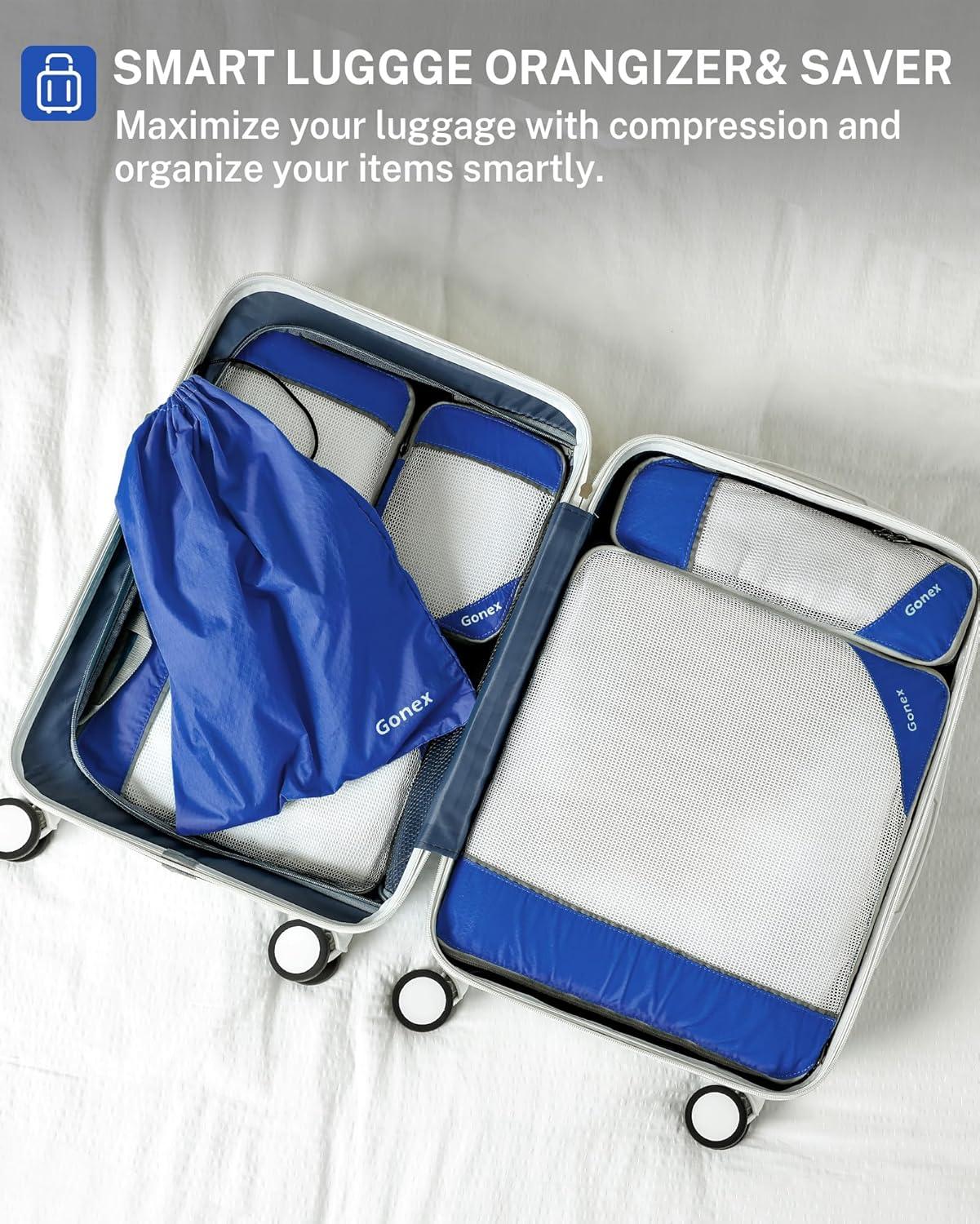 image:imageCompression Packing Cubes Gonex Extensible Storage Mesh Bags OrganizersB 6 PCS Deep blue