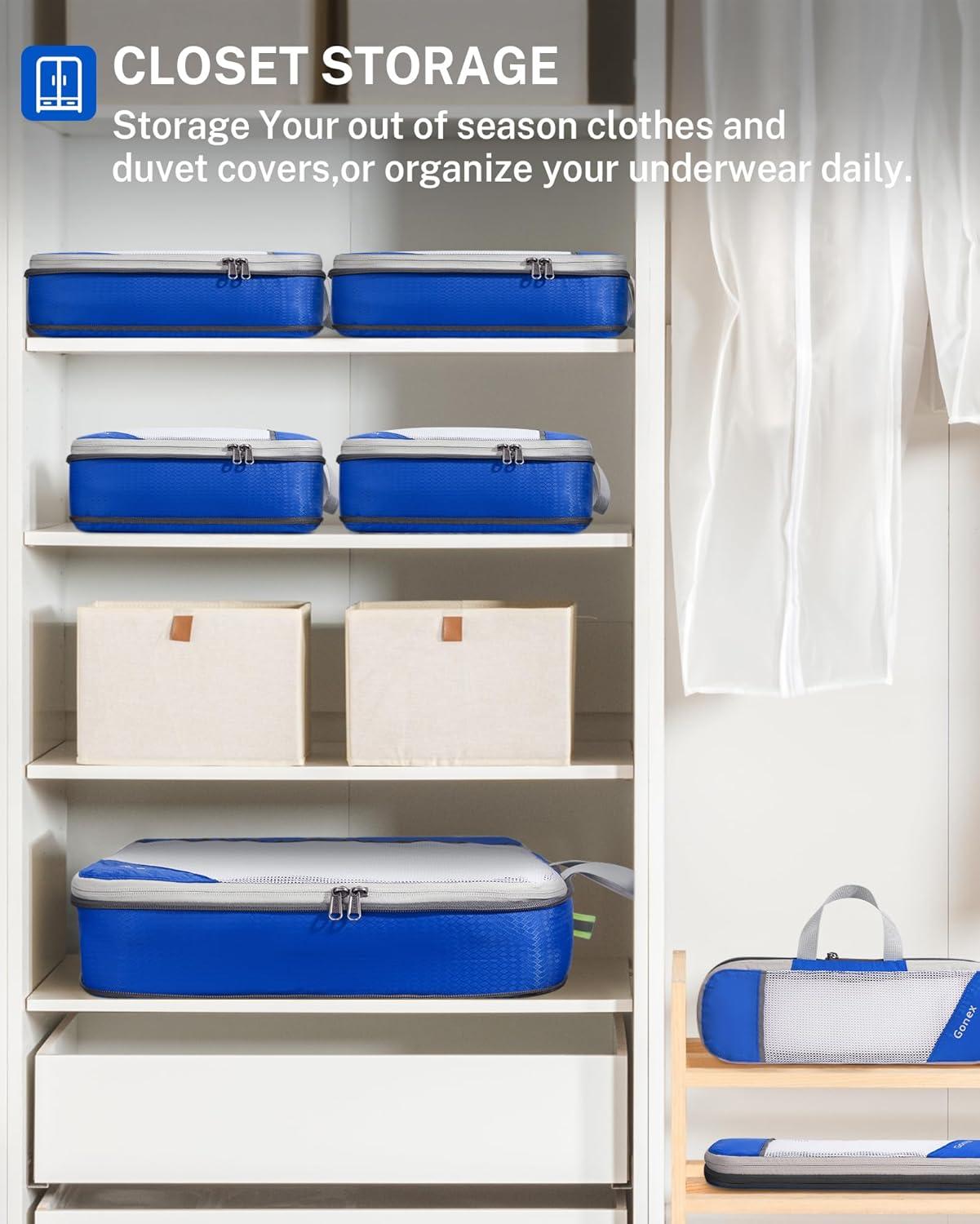 image:imageCompression Packing Cubes Gonex Extensible Storage Mesh Bags OrganizersB 6 PCS Deep blue