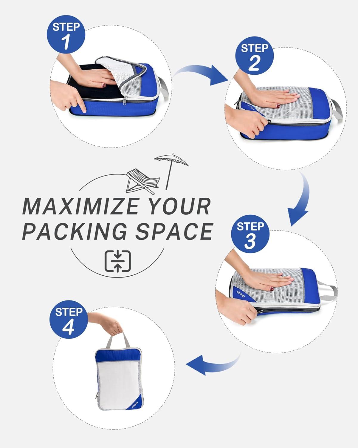 image:imageCompression Packing Cubes Gonex Extensible Storage Mesh Bags OrganizersB 6 PCS Deep blue