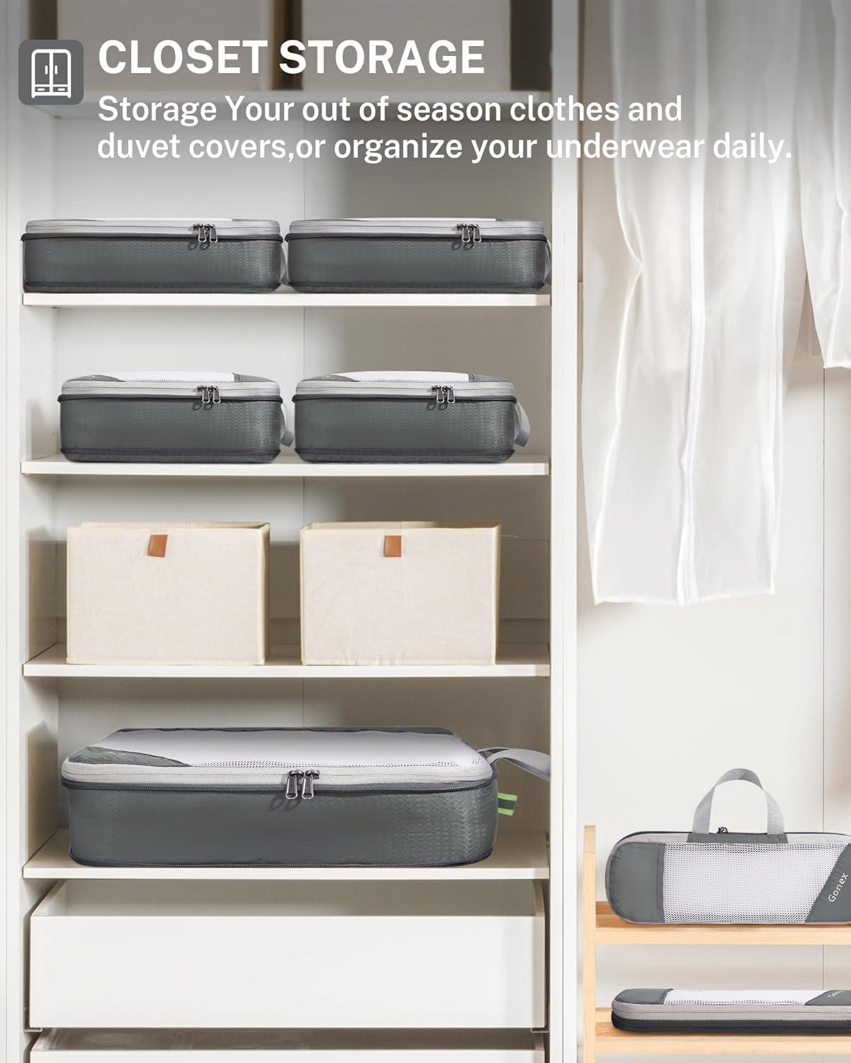 image:imageCompression Packing Cubes Gonex Extensible Storage Mesh Bags OrganizersB 6 PCS Gray