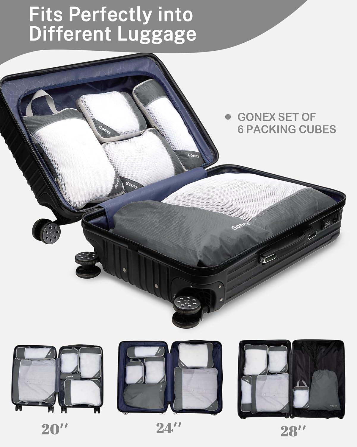 image:imageCompression Packing Cubes Gonex Extensible Storage Mesh Bags OrganizersB 6 PCS Gray