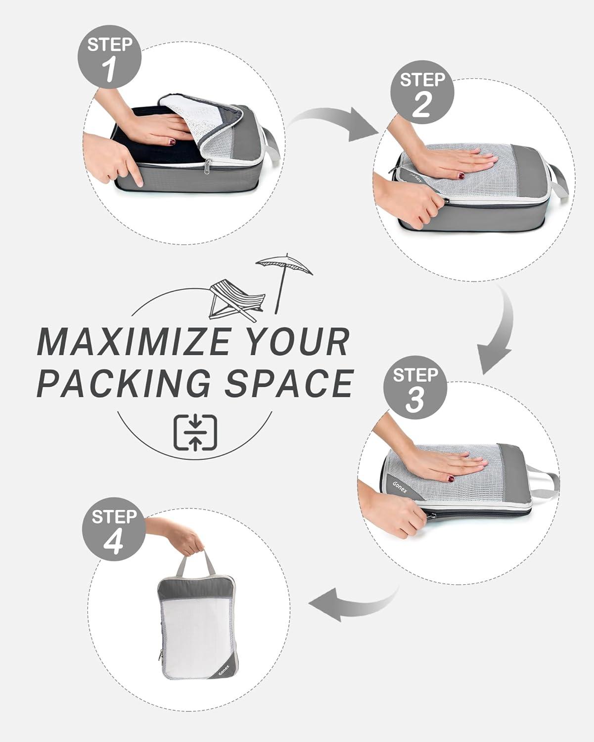 image:imageCompression Packing Cubes Gonex Extensible Storage Mesh Bags OrganizersB 6 PCS Gray