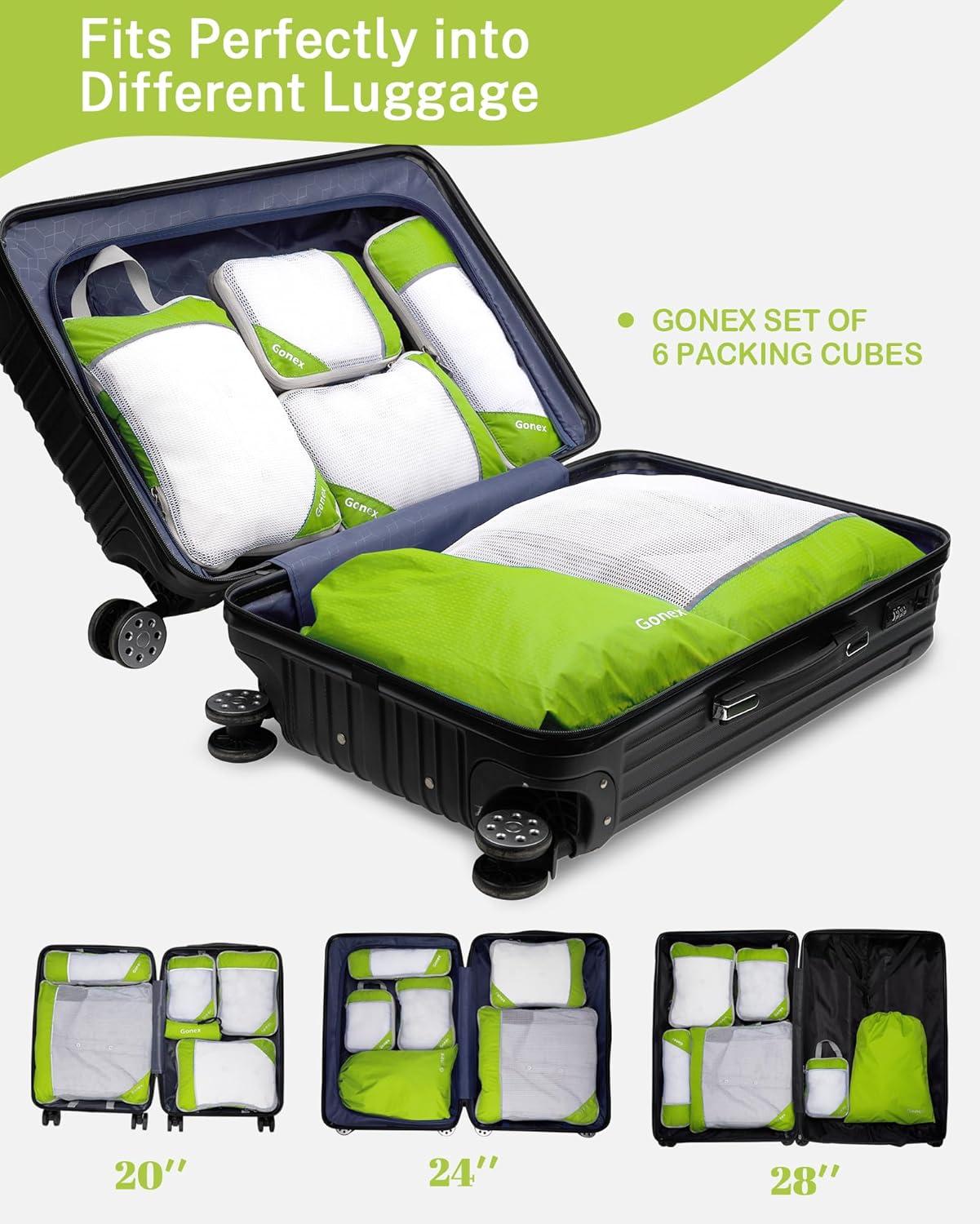 image:imageCompression Packing Cubes Gonex Extensible Storage Mesh Bags OrganizersB 6 PCS Green