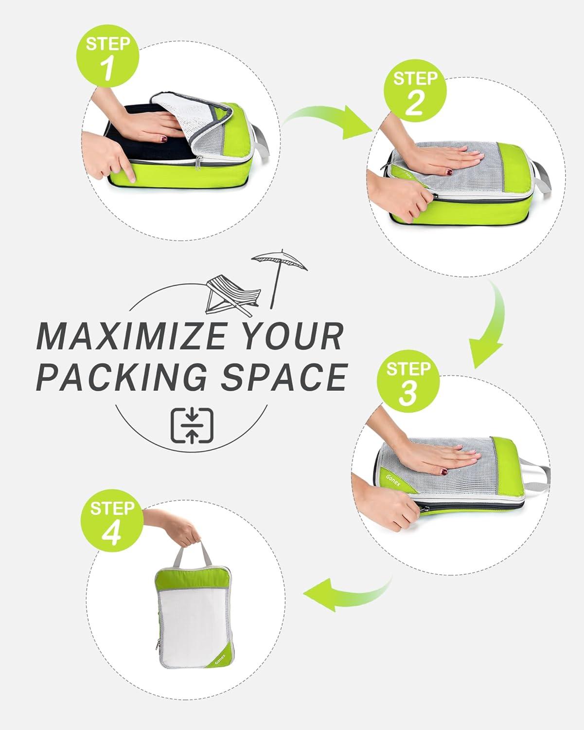 image:imageCompression Packing Cubes Gonex Extensible Storage Mesh Bags OrganizersB 6 PCS Green