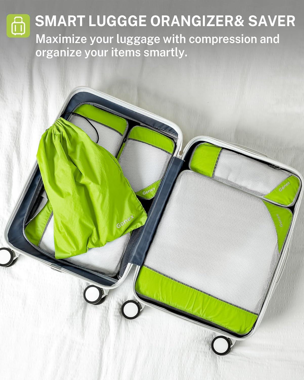 image:imageCompression Packing Cubes Gonex Extensible Storage Mesh Bags OrganizersB 6 PCS Green