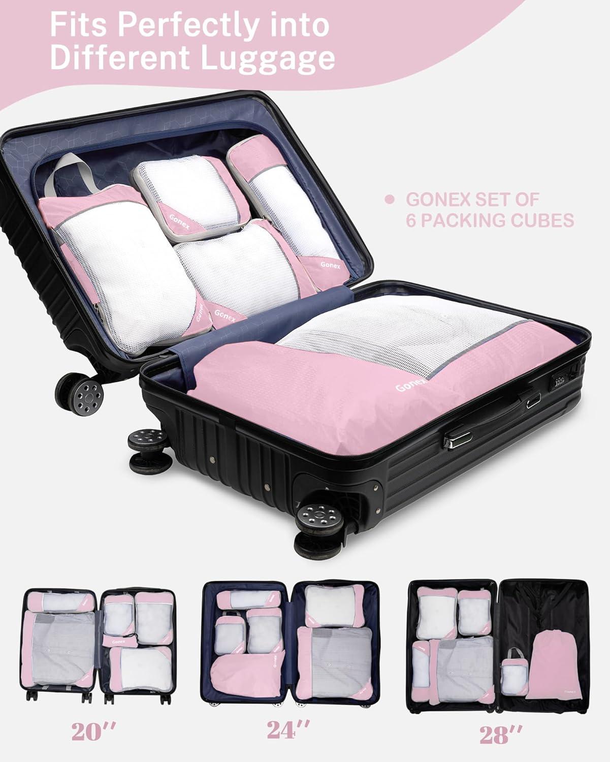 image:imageCompression Packing Cubes Gonex Extensible Storage Mesh Bags OrganizersB 6 PCS Pink