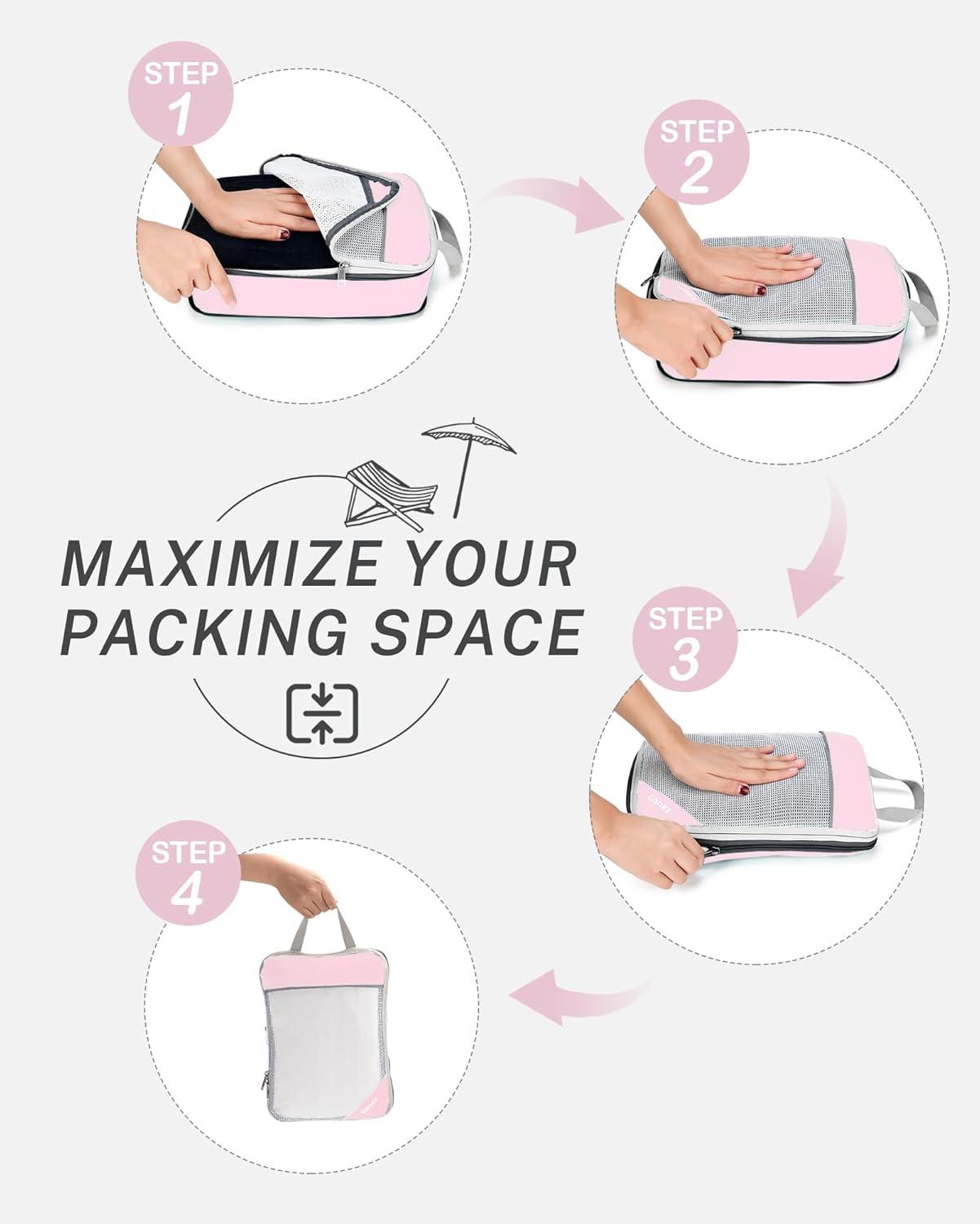 image:imageCompression Packing Cubes Gonex Extensible Storage Mesh Bags OrganizersB 6 PCS Pink