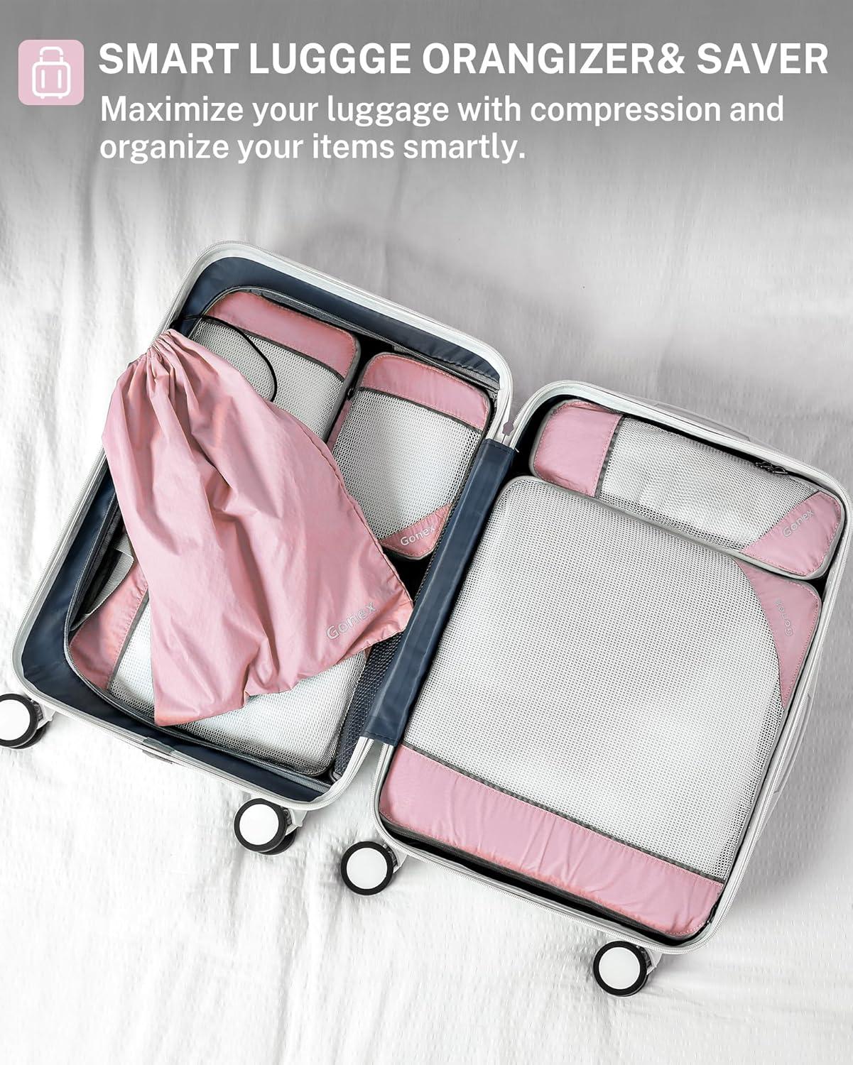 image:imageCompression Packing Cubes Gonex Extensible Storage Mesh Bags OrganizersB 6 PCS Pink