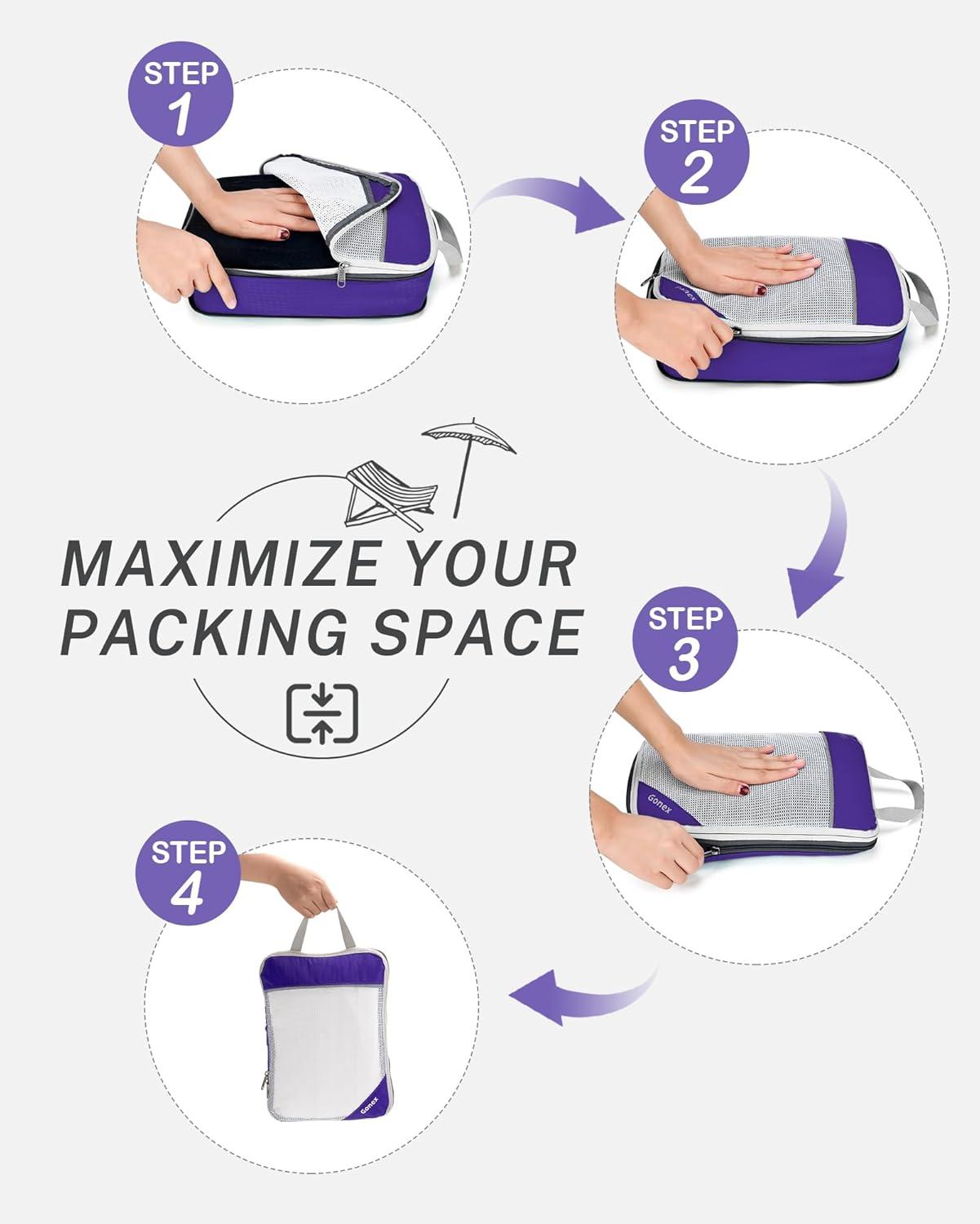 image:imageCompression Packing Cubes Gonex Extensible Storage Mesh Bags OrganizersB 6 PCS Purple