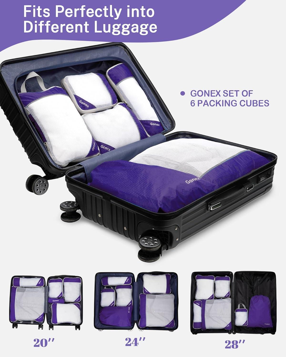 image:imageCompression Packing Cubes Gonex Extensible Storage Mesh Bags OrganizersB 6 PCS Purple