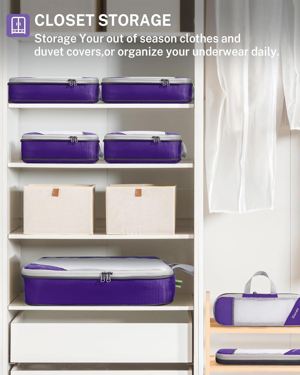 image:imageCompression Packing Cubes Gonex Extensible Storage Mesh Bags OrganizersB 6 PCS Purple