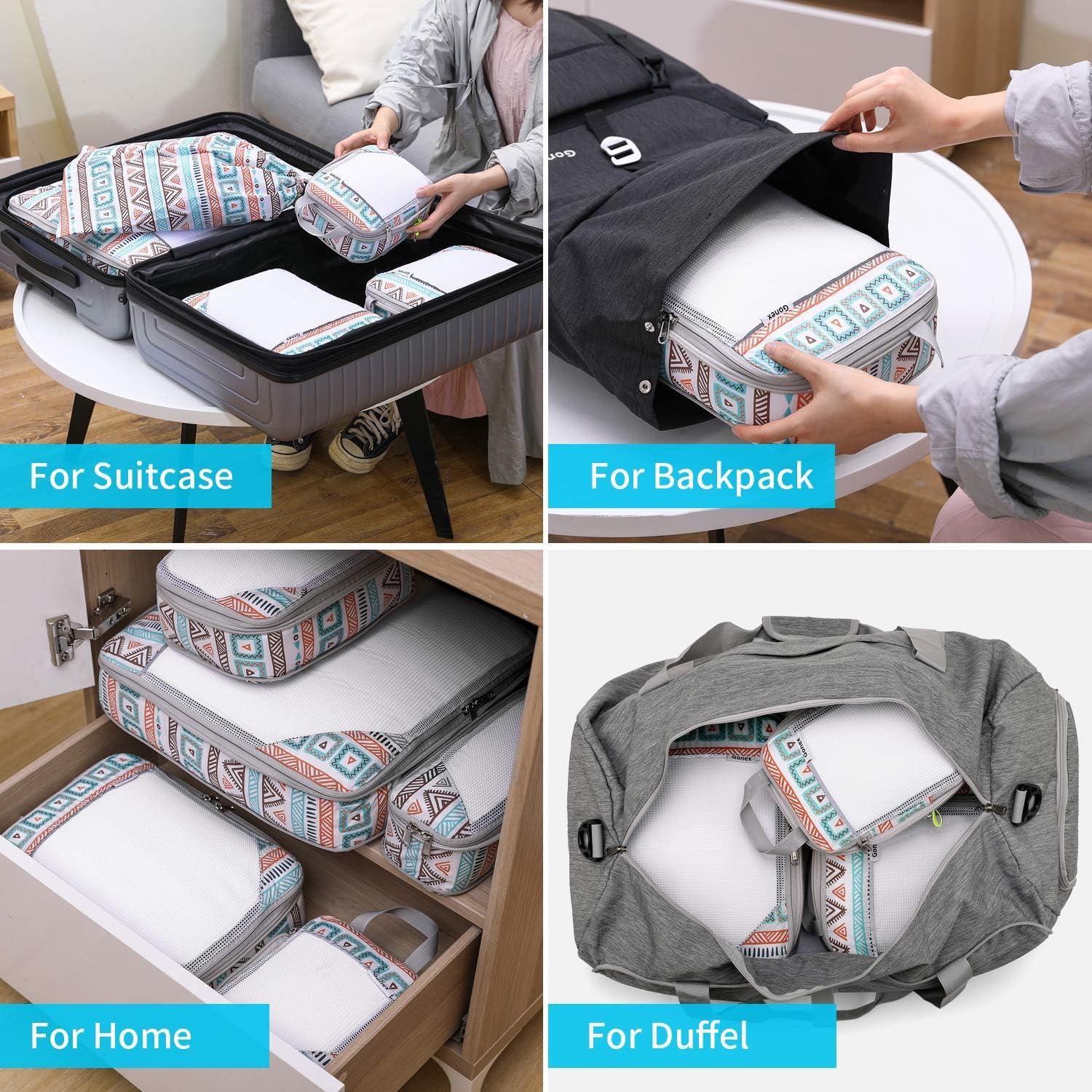 image:imageCompression Packing Cubes Gonex Extensible Storage Mesh Bags OrganizersC 6 PCs Bohemian White