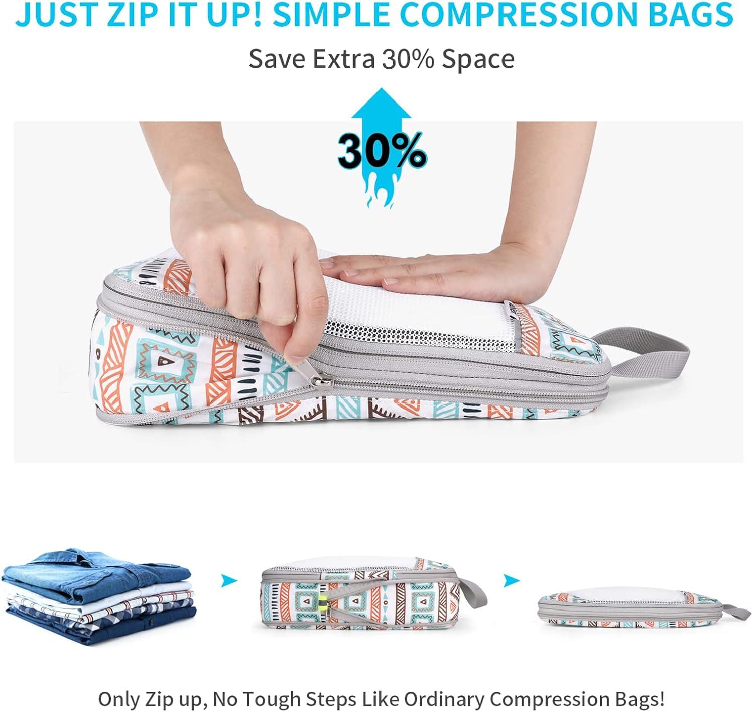 image:imageCompression Packing Cubes Gonex Extensible Storage Mesh Bags OrganizersC 6 PCs Bohemian White