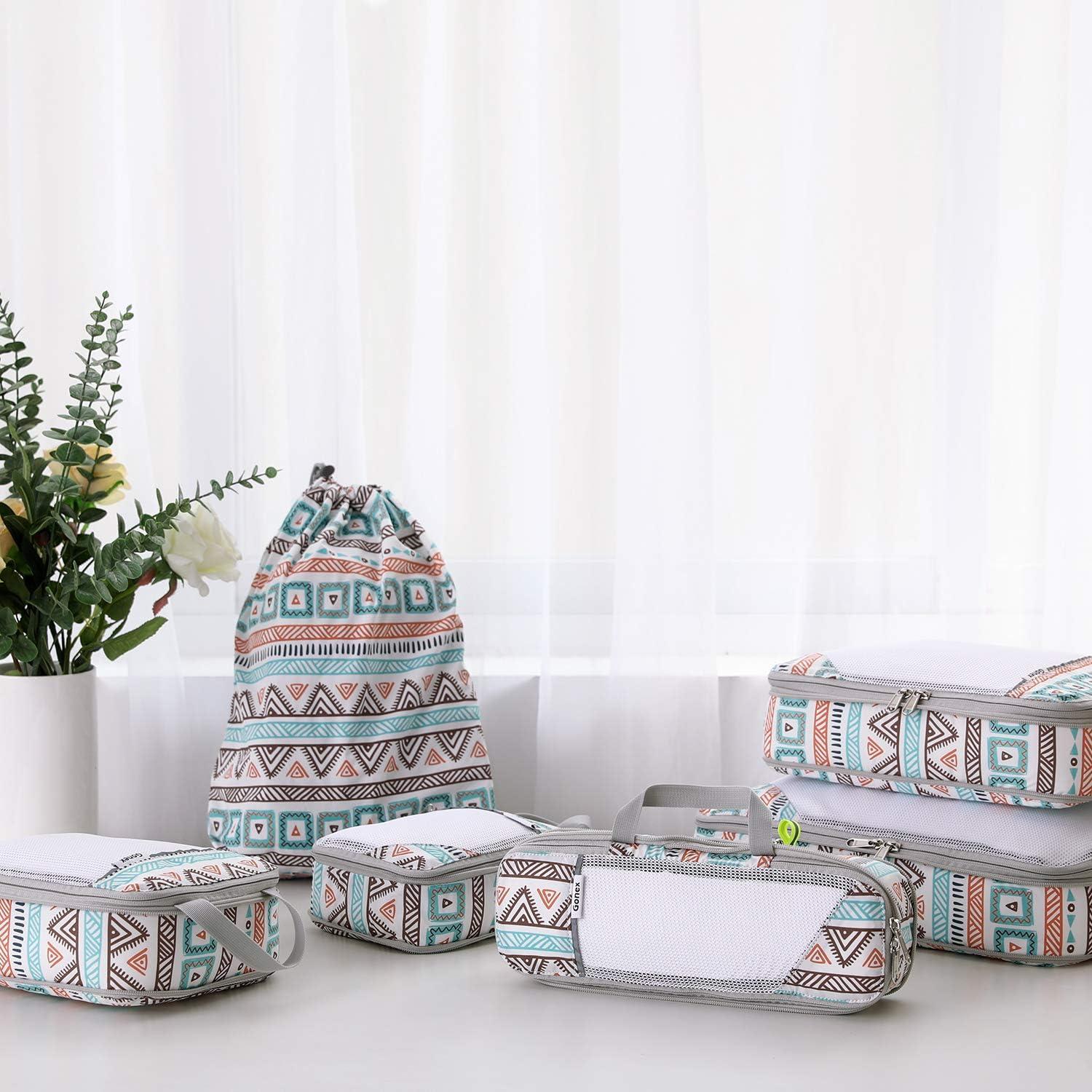 image:imageCompression Packing Cubes Gonex Extensible Storage Mesh Bags OrganizersC 6 PCs Bohemian White