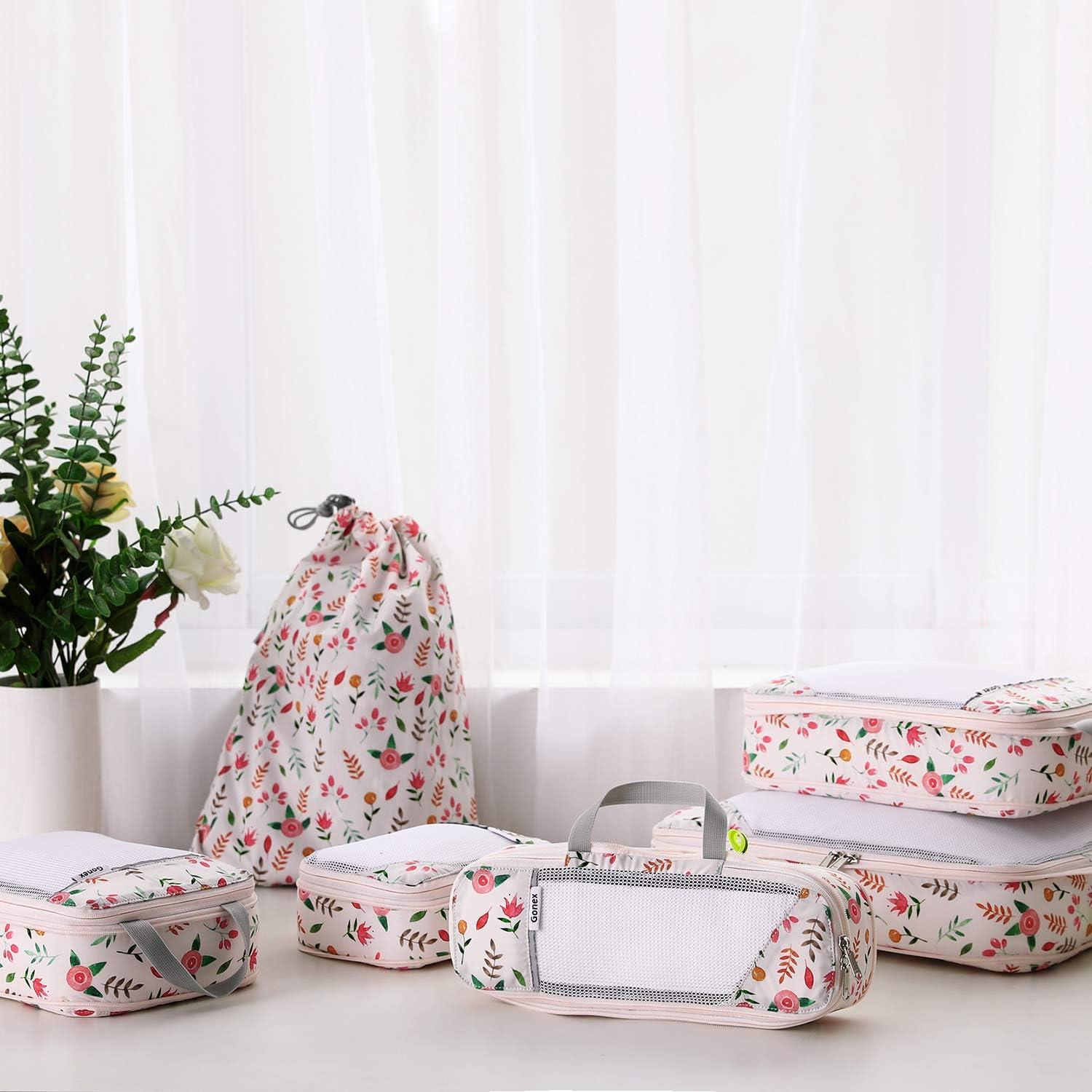 image:imageCompression Packing Cubes Gonex Extensible Storage Mesh Bags OrganizersC 6 PCs Floral Pink