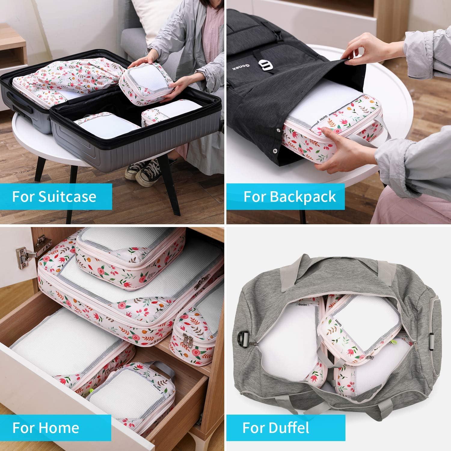 image:imageCompression Packing Cubes Gonex Extensible Storage Mesh Bags OrganizersC 6 PCs Floral Pink