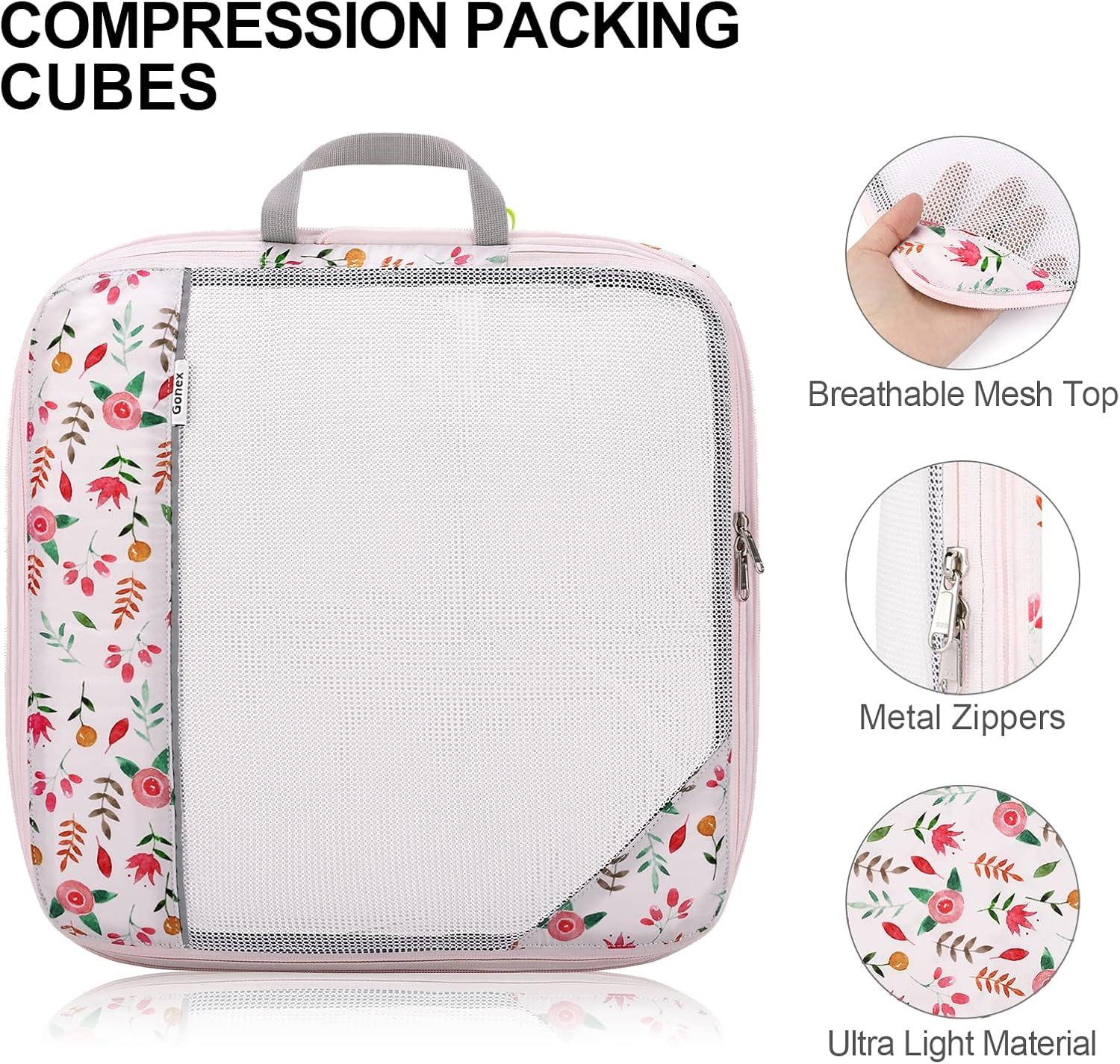 image:imageCompression Packing Cubes Gonex Extensible Storage Mesh Bags OrganizersC 6 PCs Floral Pink