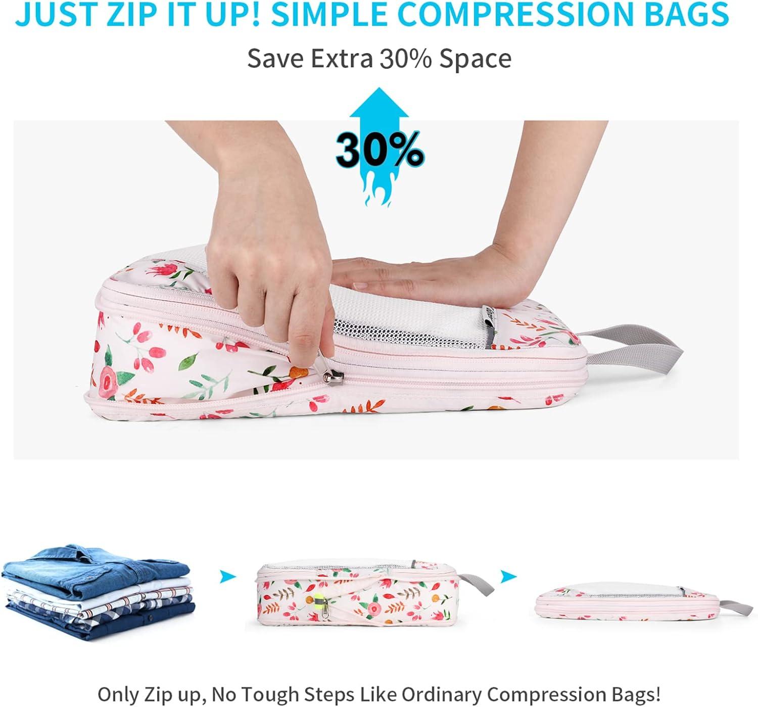 image:imageCompression Packing Cubes Gonex Extensible Storage Mesh Bags OrganizersC 6 PCs Floral Pink