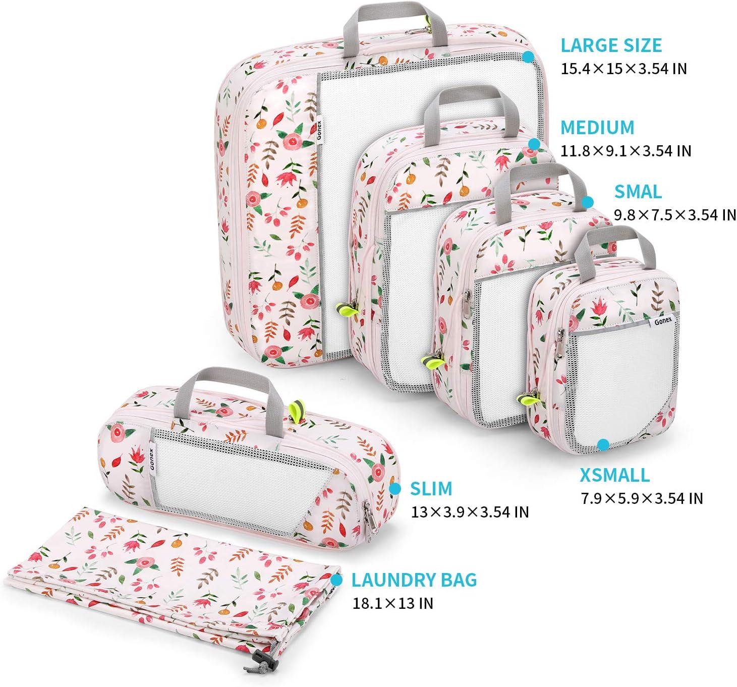 image:imageCompression Packing Cubes Gonex Extensible Storage Mesh Bags OrganizersC 6 PCs Floral Pink